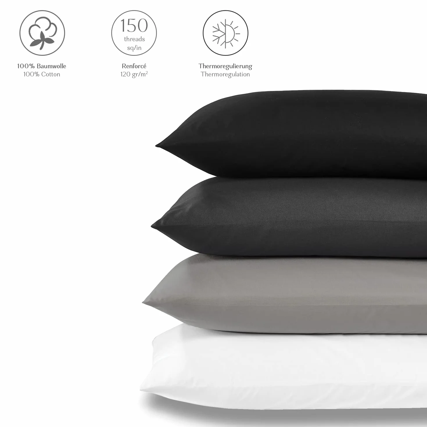 Alreya Renforcé Poszewka na poduszkę 60 x 60 cm – 100% bawełna, z zamkiem błyskawicznym YKK, super miękka poszewka na poduszkę, kolor Czarny (sama poszewka)