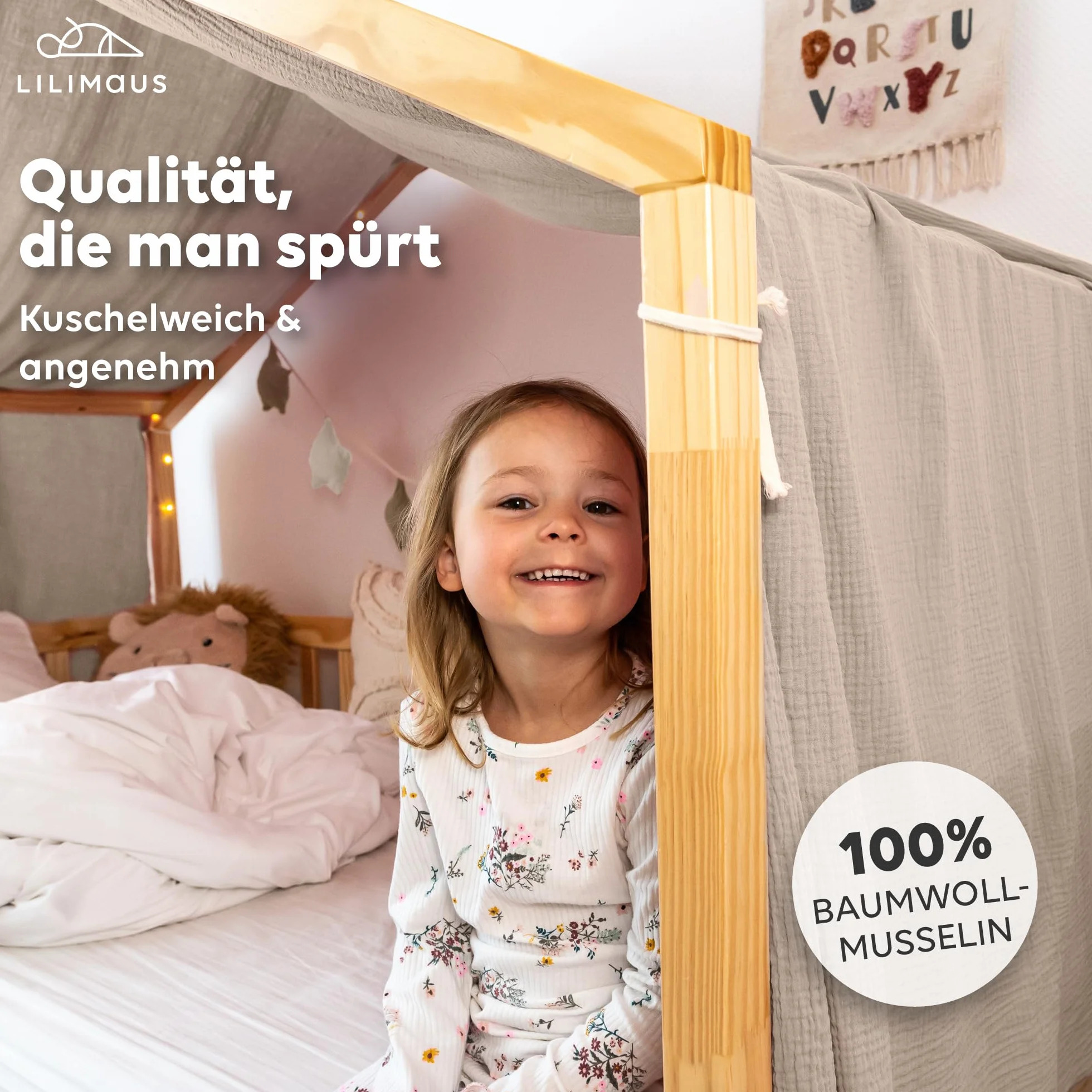 Lilimaus 100% bawełniany baldachim na łóżko domowe, ręcznie robiona zasłona dekoracyjna dla dzieci, dziewcząt, chłopców, do łóżeczka dziecięcego, beżowa