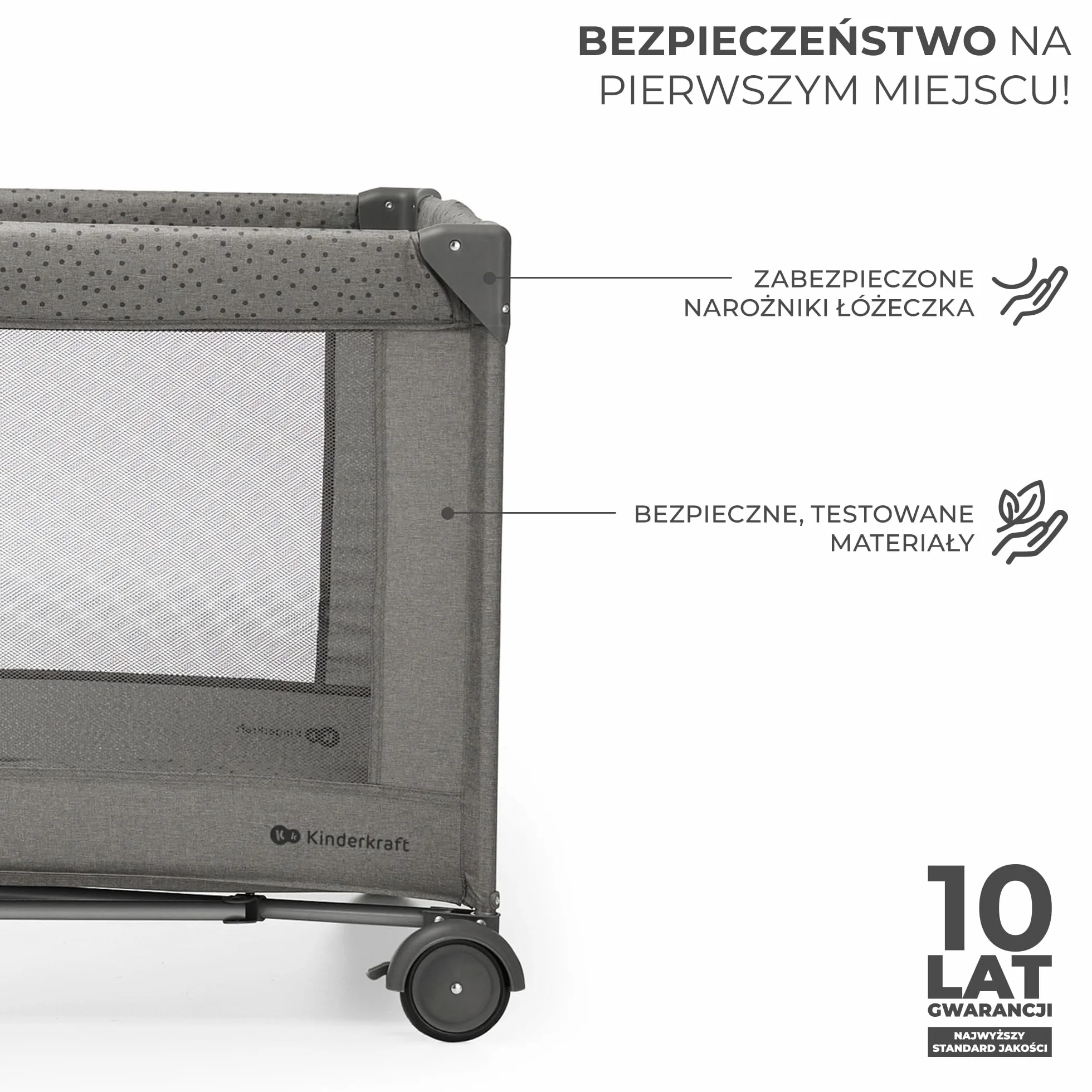 Kinderkraft JOY 2 Łóżeczko turystyczne 2 w 1, Boczne wejście, Szybkie składanie i rozkładanie, Zabezpieczenie przed złożeniem, Kółka i torba ułatwiające transport, Szary