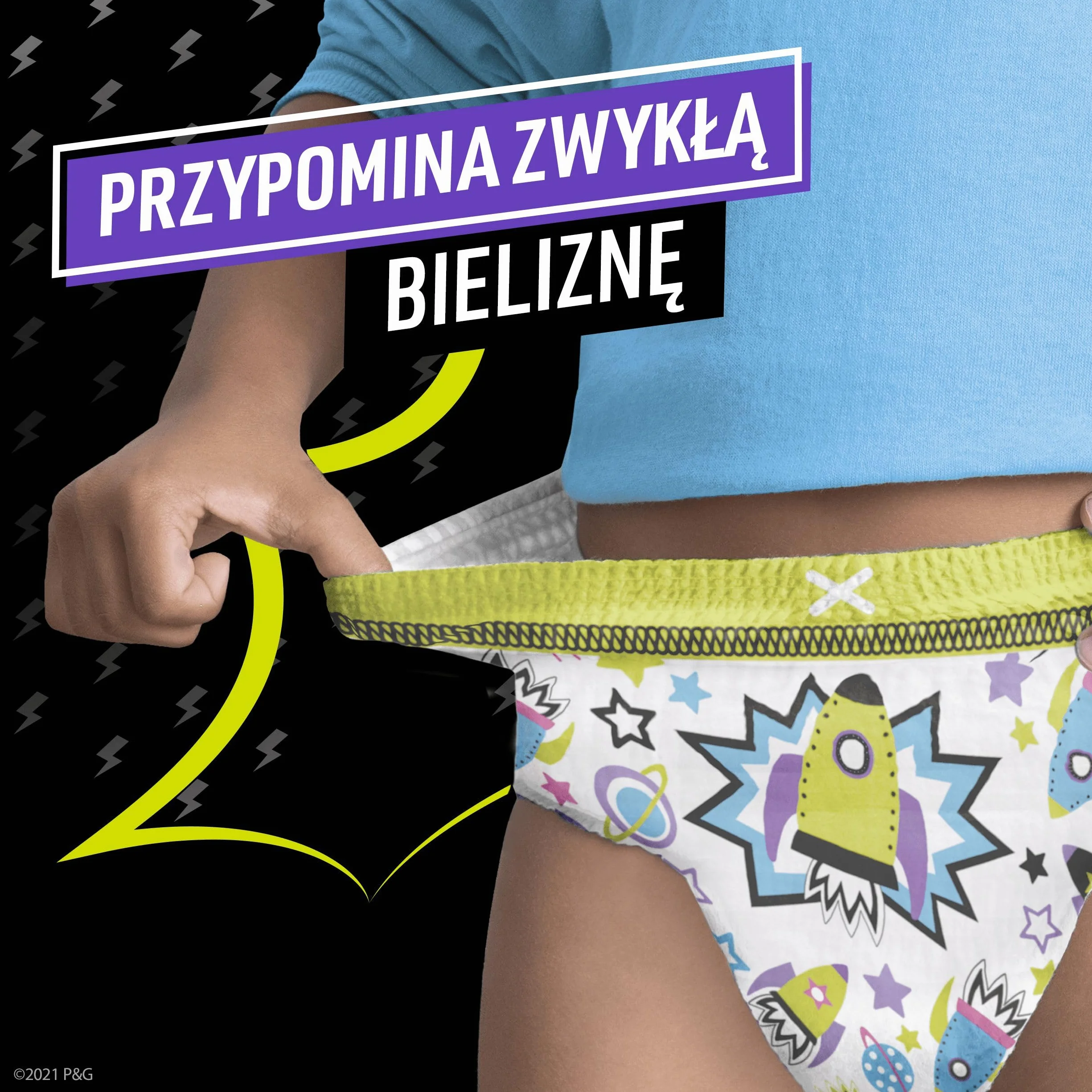 Ninjamas Statki kosmiczna chłonna bielizna na noc, 60 pary pieluchomajtek, 7 lata, 17kg-30kg, ochrona przed przeciekaniem przez całą noc