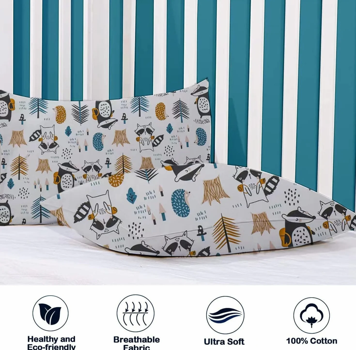 Poszewka na poduszkę dla dzieci 40 x 60 cm – bawełna organiczna – poszewki na poduszki do wózka dziecięcego – poszewka na poduszkę z zapięciem kopertowym