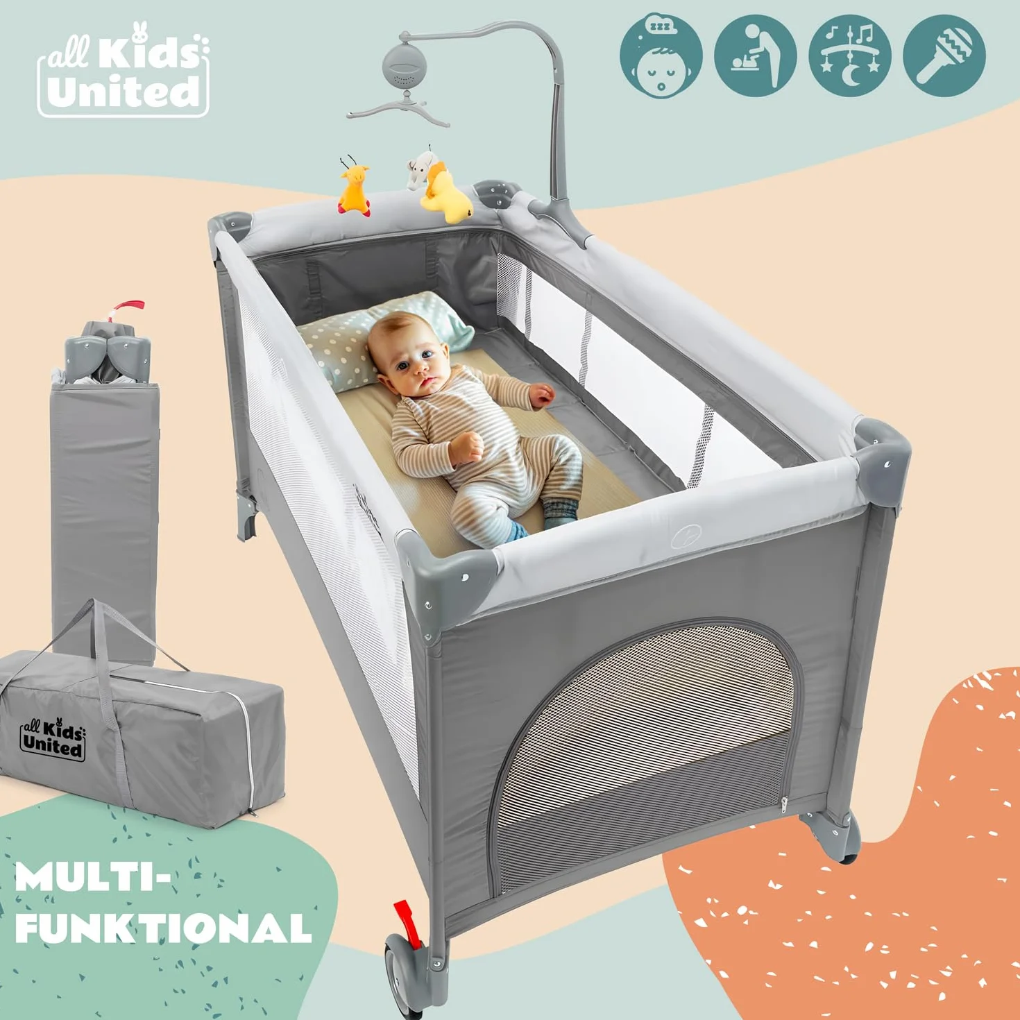 all Kids United® Łóżeczko turystyczne dla dziecka Deluxe - Babycenter łóżeczko turystyczne z przewijakiem i komórką