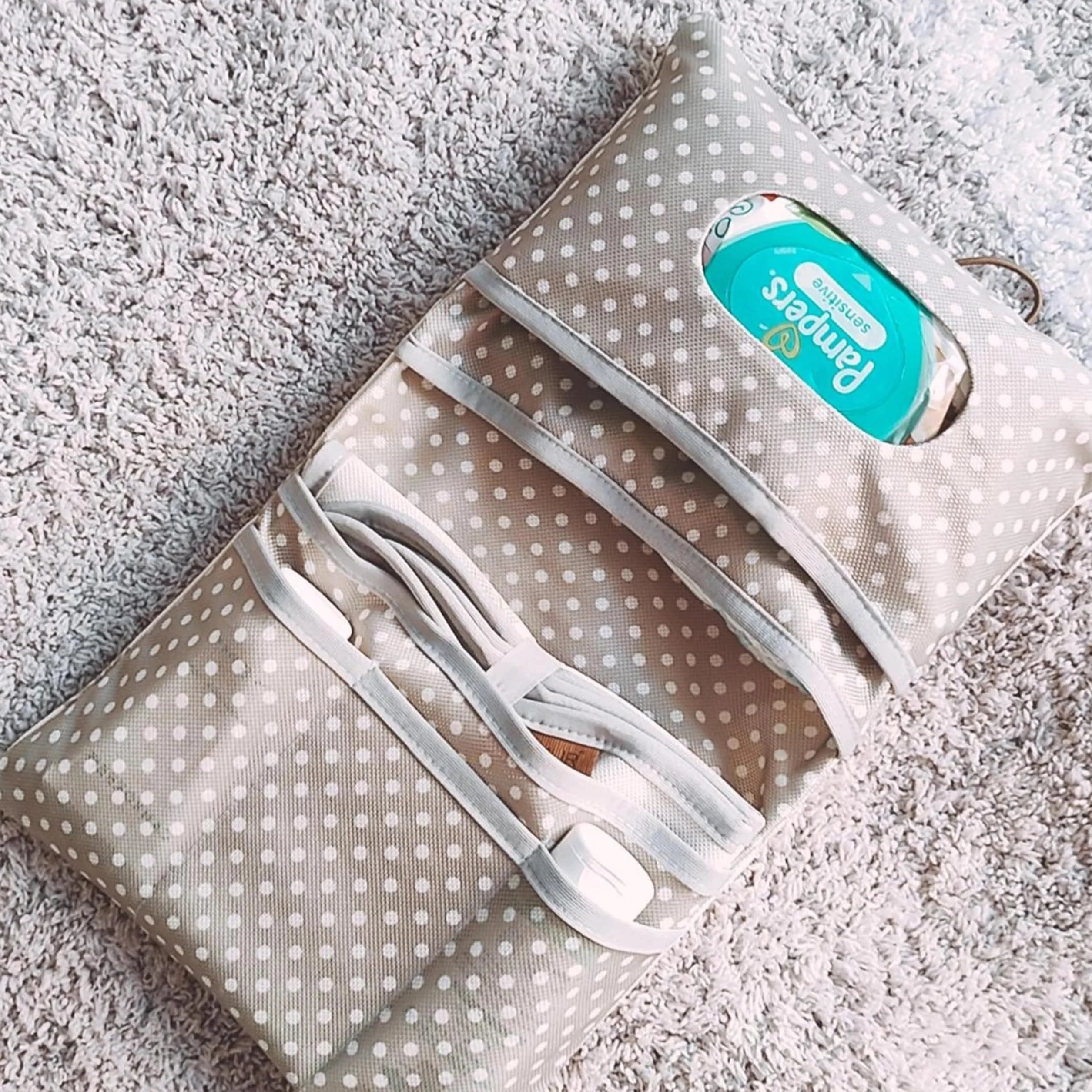 HAMUR HOME Organizer na pieluchy i kosmetyczka 2 w 1 - mała torba na pieluchy w podróży dla mamy pieluchy kremowe chusteczki organizer dla niemowląt, Liście, Liście