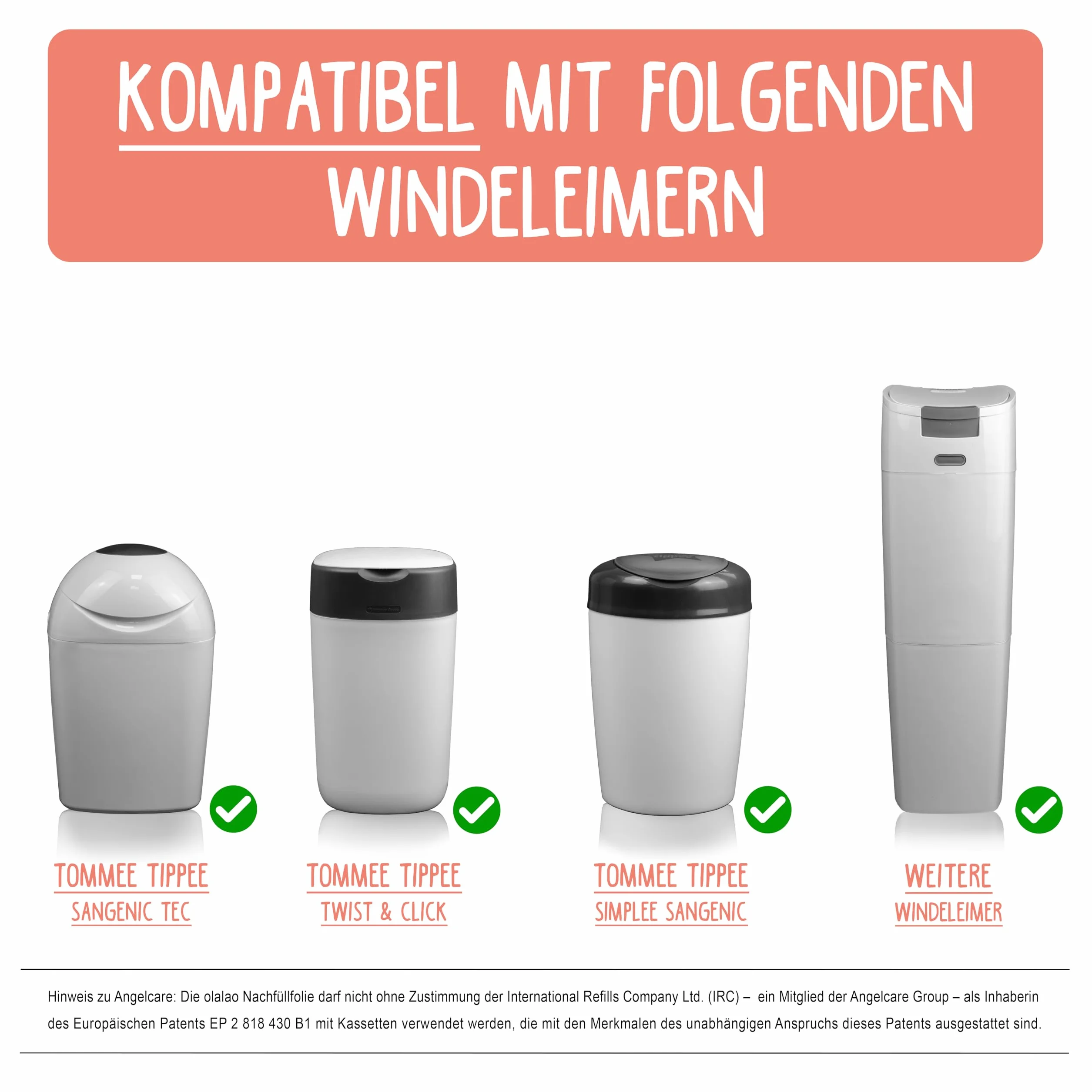 Folia uzupełniająca do wiaderek na pieluchy, 8 sztuk – kompatybilna z kasetami uzupełniającymi firmy Tommee Tippee Twist & Click i innymi (8 sztuk)