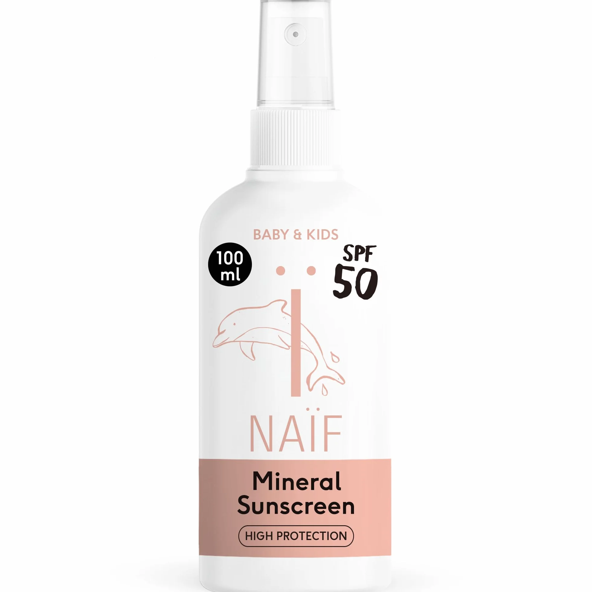 Naïf - Mineralny spray przeciwsłoneczny – dla niemowląt i dzieci – LSF 50 – z naturalnymi składnikami – bez olejów mineralnych, silikonów lub mikroplastiku – filtr UV na bazie tlenku cynku – 100 ml