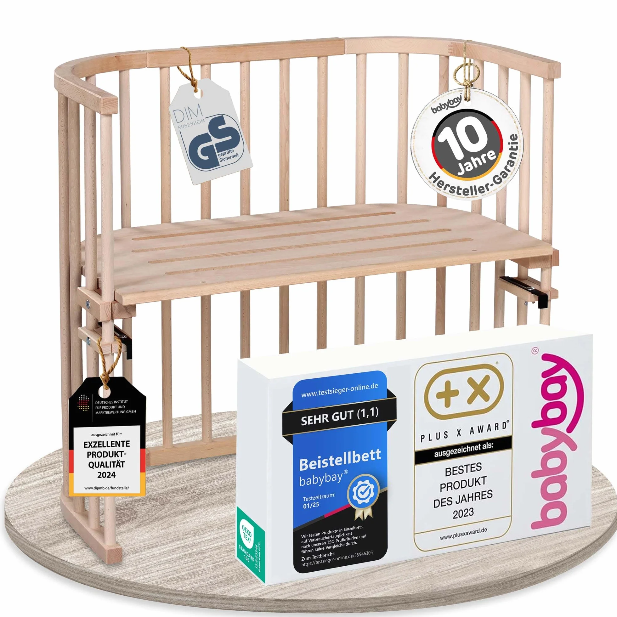Babybay Oryginalne łóżeczko do spania przy łóżku, naturalne niepoddane obróbce