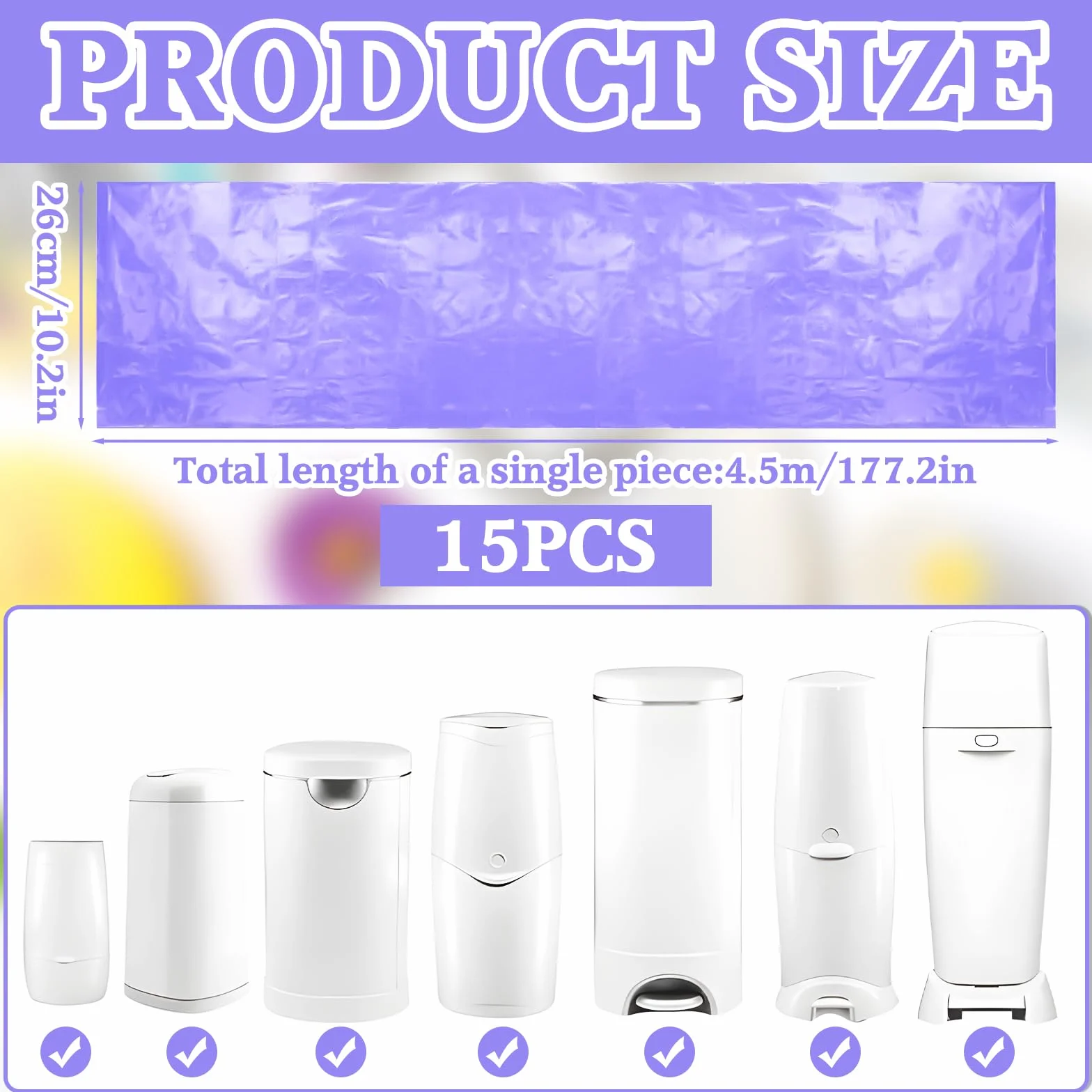 Zestaw 15 wkładów do wiader na pieluchy, wiaderko z folią do napełniania, worki do uzupełniania wiader na pieluchy kompatybilne z Tommee Tippee Sangenic Tec+Simplee Sangenic+Twist & Click