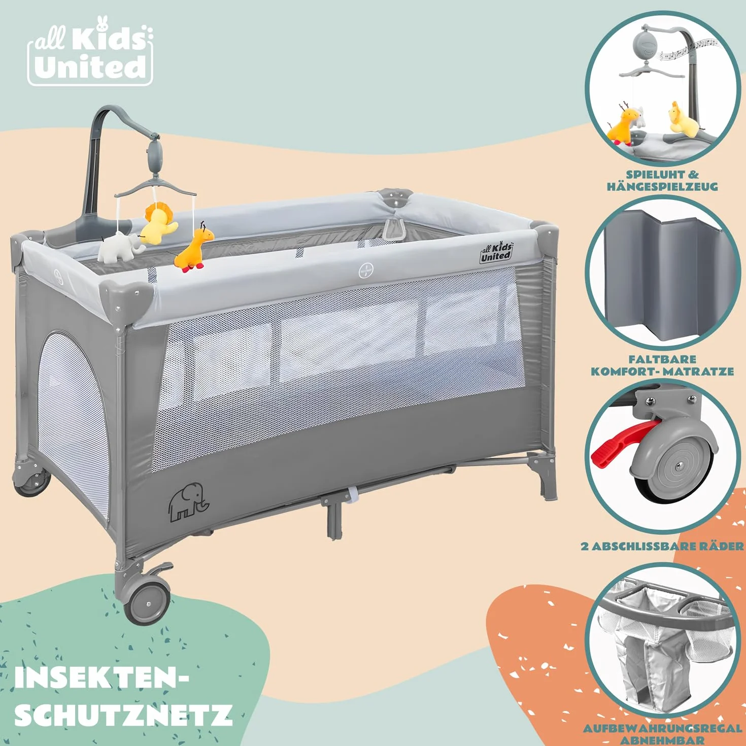 all Kids United® Łóżeczko turystyczne dla dziecka Deluxe - Babycenter łóżeczko turystyczne z przewijakiem i komórką