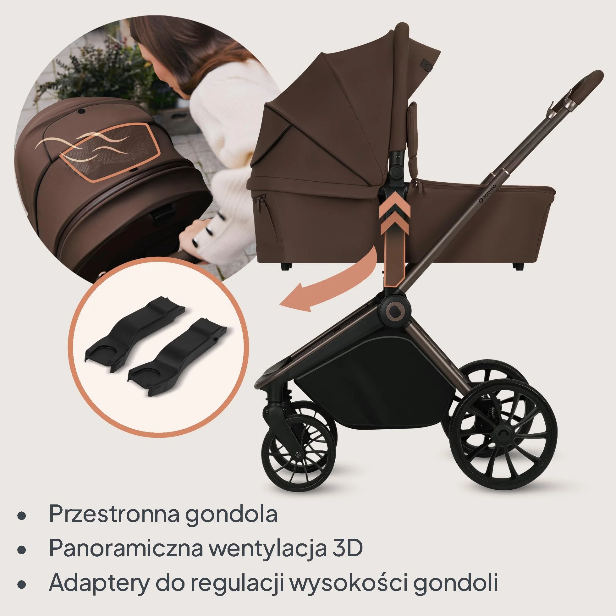 LIONELO Mika Plus 2 w 1 zestaw wózków dziecięcych: gondolka podróżna i wózek terenowy z zawieszeniem, osłona przeciwsłoneczna XXL UPF50+ wodoodporna, regulowane oparcie i podnóżek, kompaktowy