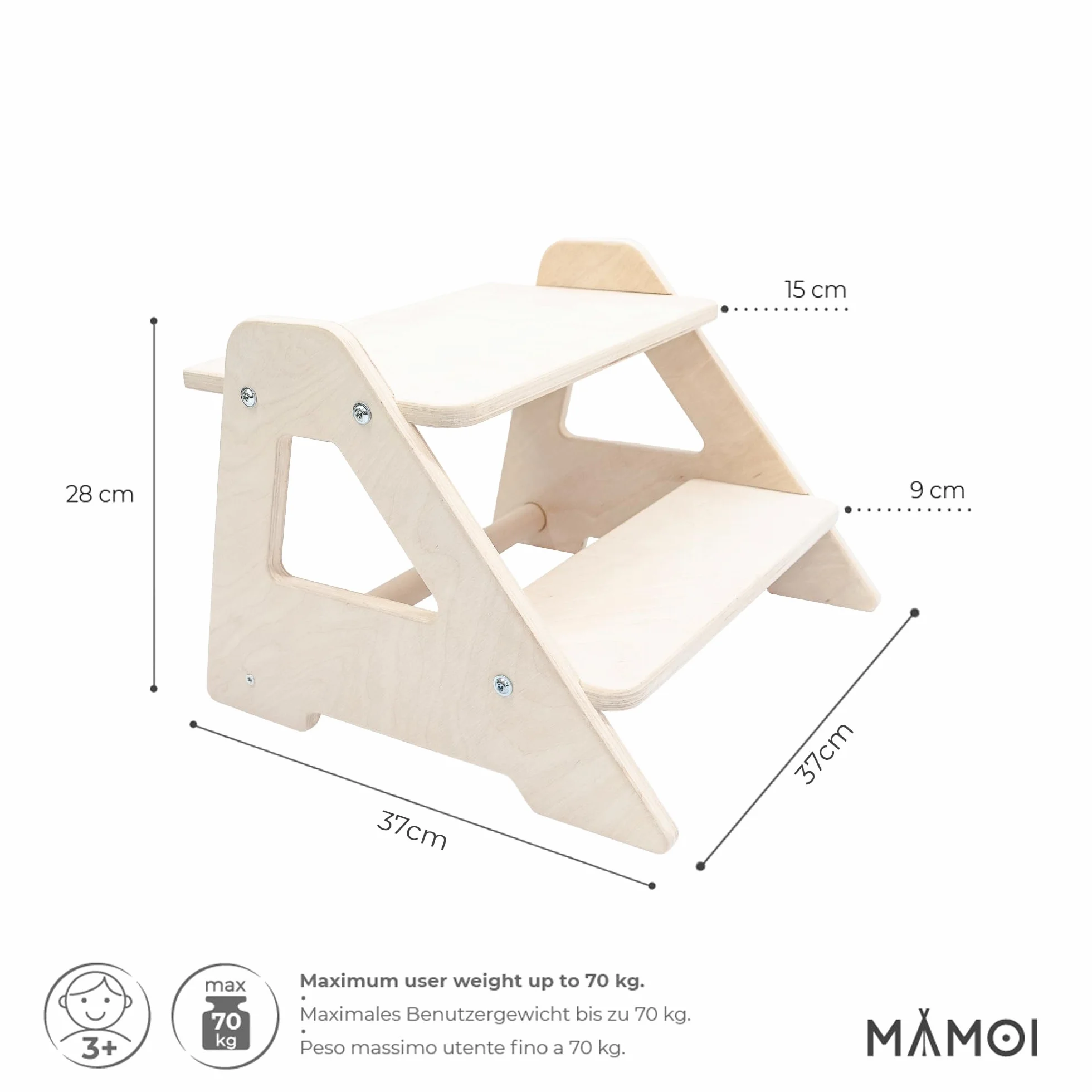 MAMOI® Dziecięcy stołek dwustopniowy z naturalnego drewna | Nowoczesny Design stołka dla dzieci | Bezpieczny i uniwersalny stołek dziecięcy 2 stopnie 100% ECO | Wyprodukowano w UE