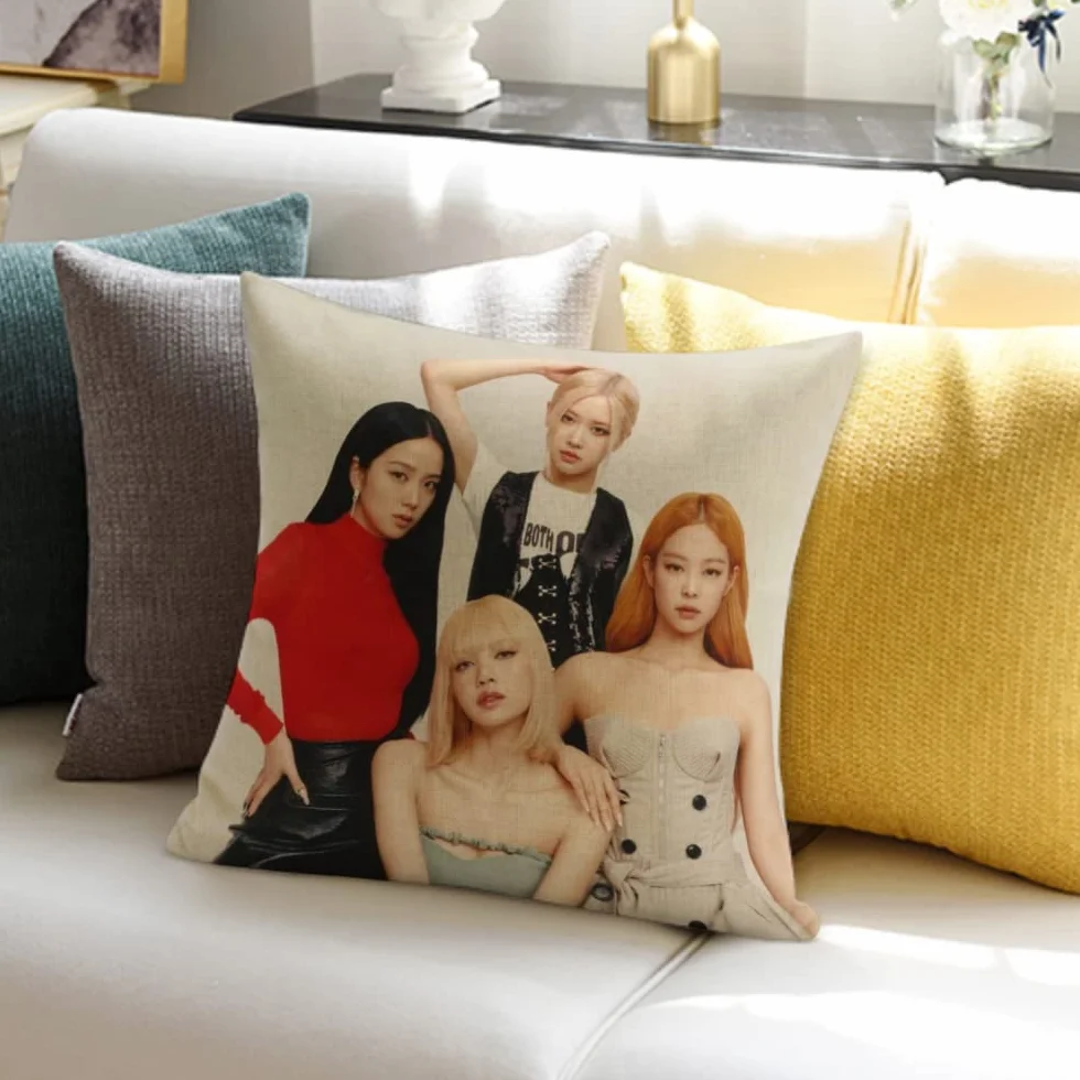 ZPPLD Blackpink zestaw upominkowy dla fanów, czarny róż, zestaw upominkowy dla fanów, czarno-różowe poszewki na poduszkę, czarne naklejki