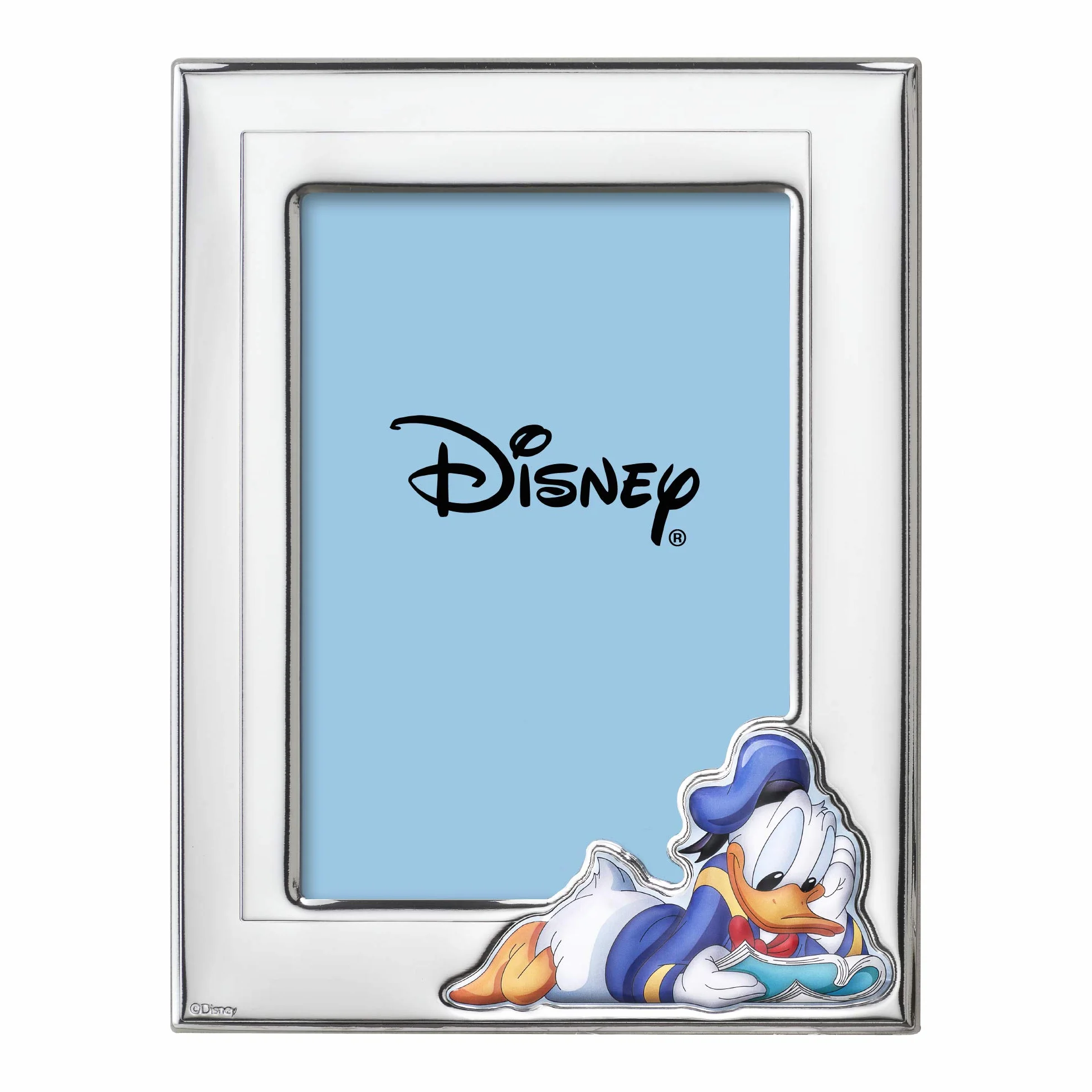 Disney Baby – ramka na zdjęcia ze stojakiem – srebrna – idealna na stolik nocny w pokoju dziecięcym – idealna jako prezent na chrzciny lub urodziny – wzór kaczki Donalda