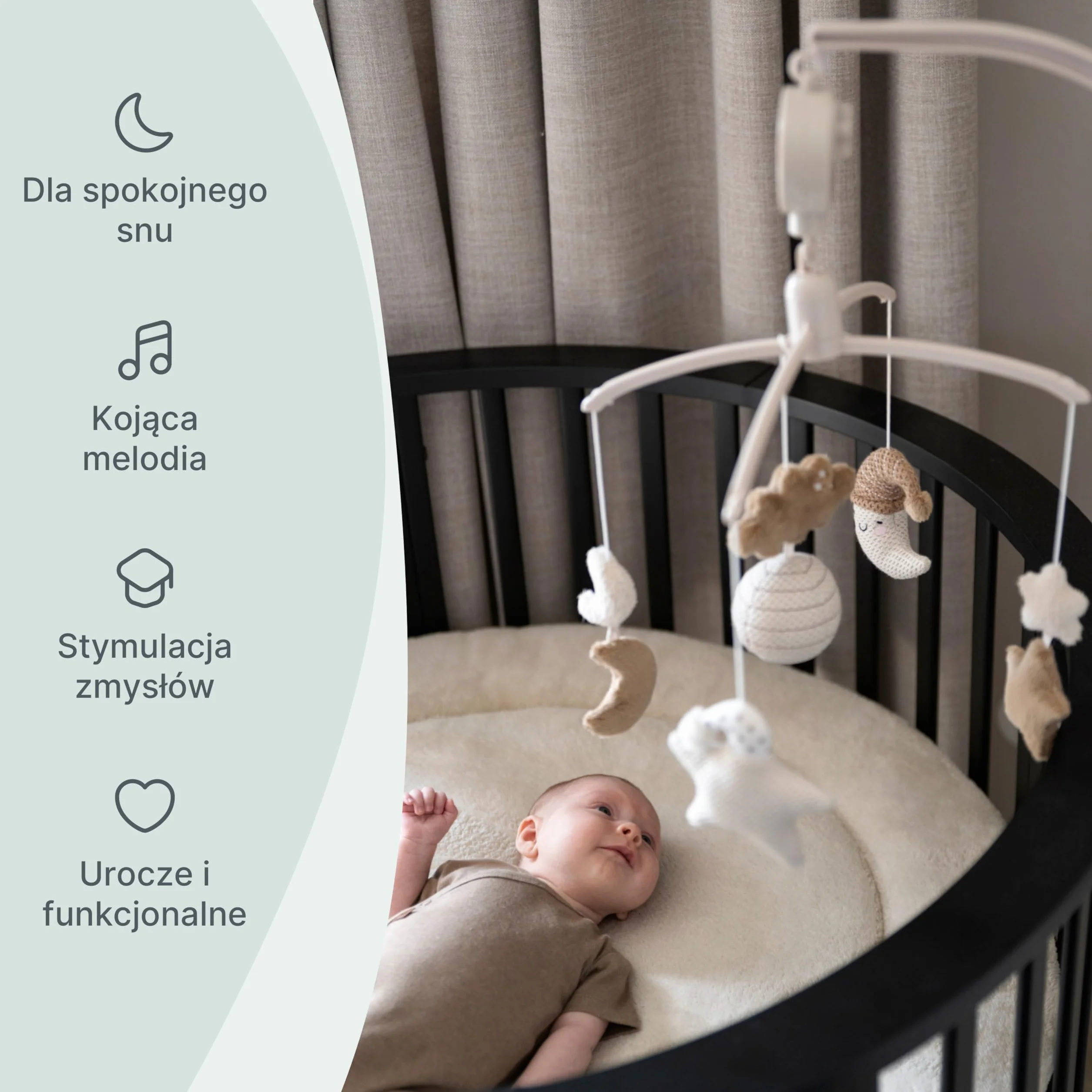 Baby's Only - Karuzela muzyczna Heaven dla niemowląt - Z figurkami dzianinowymi - Pozytywka z muzyką - Karuzela dla niemowląt z muzyką - Dla chłopców i dziewczynek - Clay/Warm Linen