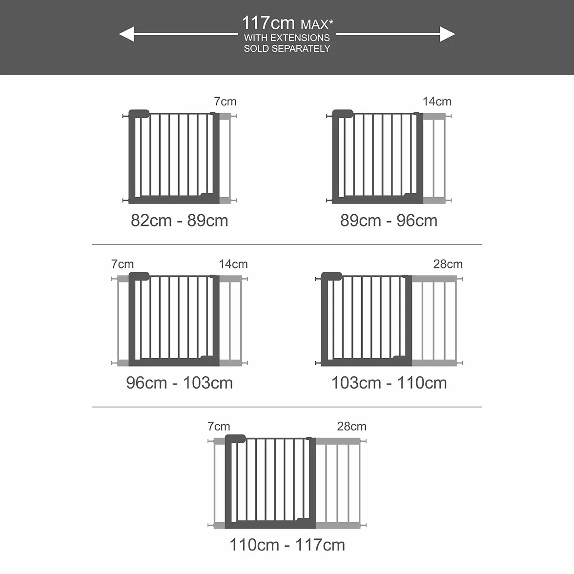 Lindam by Munchkin 7 cm Pressure Fit Universal Gate Extension, Grey