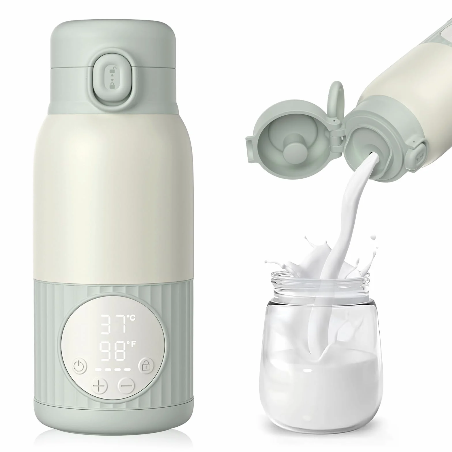Przenośny podgrzewacz do butelek z mlekiem, mieszanką lub wodą o pojemności 380 ml, 100 W szybkie podgrzewanie i precyzyjna kontrola temperatury, podgrzewacz do mleka dla niemowląt do podróży