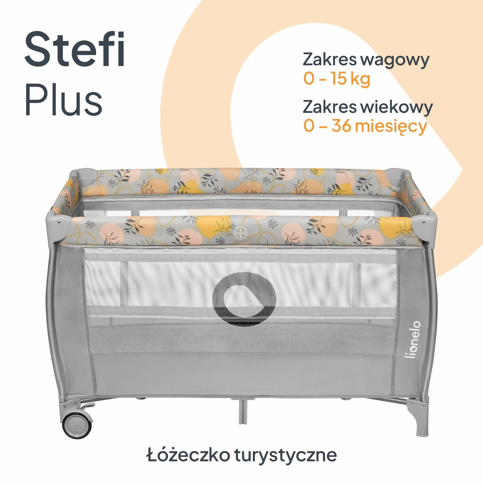 LIONELO Stefi Plus łóżeczko turystyczne 2 w 1 do 15 kg, łóżko dziecięce z materacem, boczne wejście z zamkiem błyskawicznym, wysokiej jakości materac piankowy, szybkie składanie