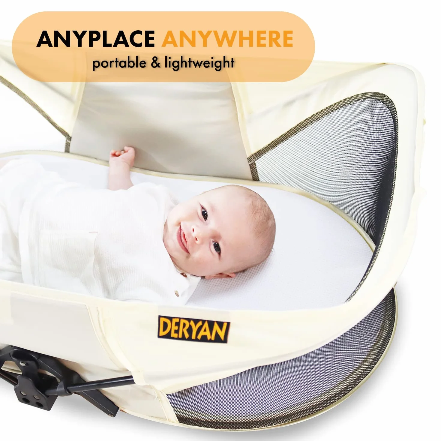 Deryan Łóżeczko dziecięce typu pop-up, dziecięce łóżeczko podróżne, od urodzenia do 1,5 roku, lekkie i kompaktowe, rozkładane w ciągu 2 sekund, łóżko podróżne dla niemowląt, w zestawie moskitiera i