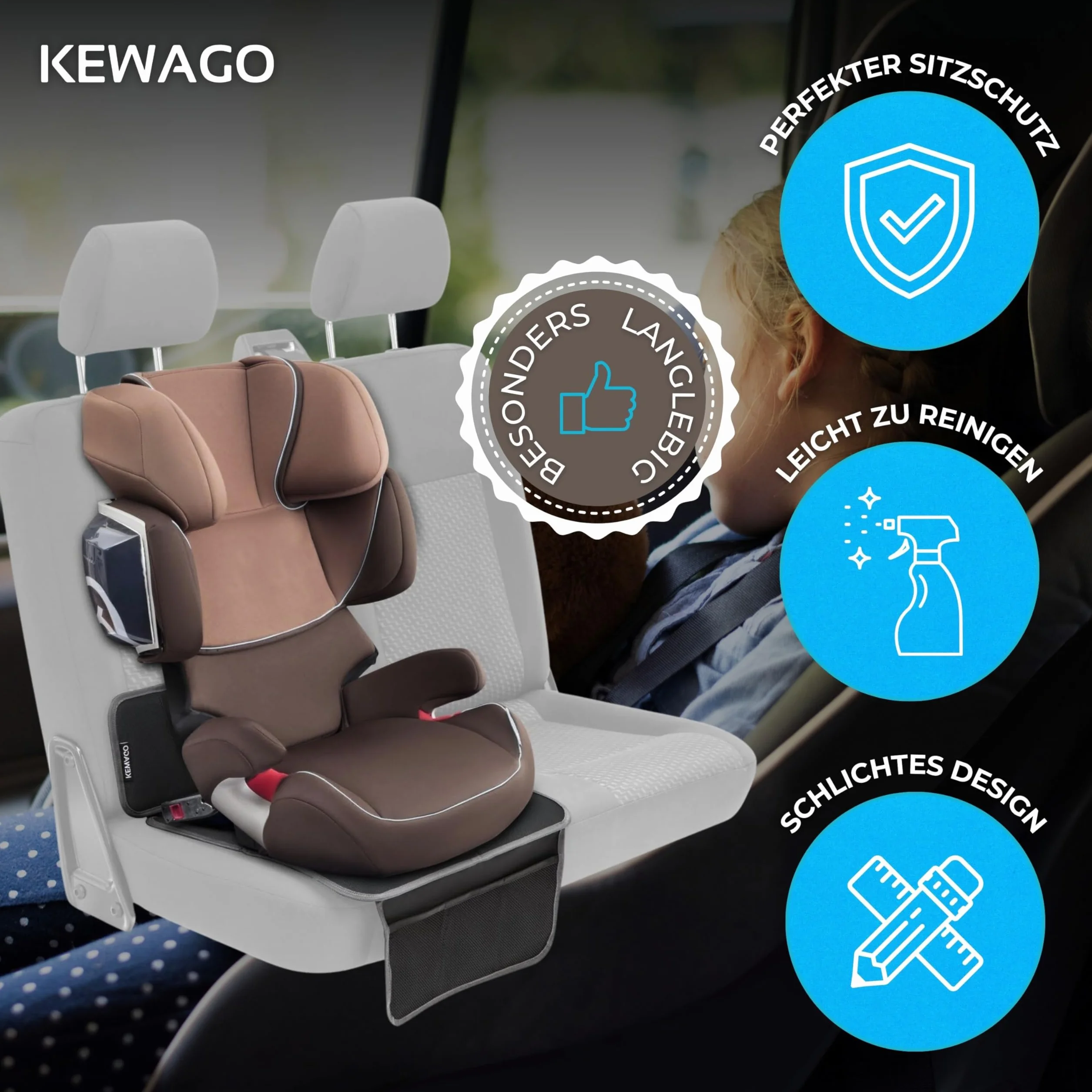 Premium Kindersitzunterlage für Autositzerhöhungen. Autositz-Schutz für Sitzerhöhung und Kindersitz. Autositzschoner für ISOFIX. Schmutzabweisende und universell passende Sitzunterlage.