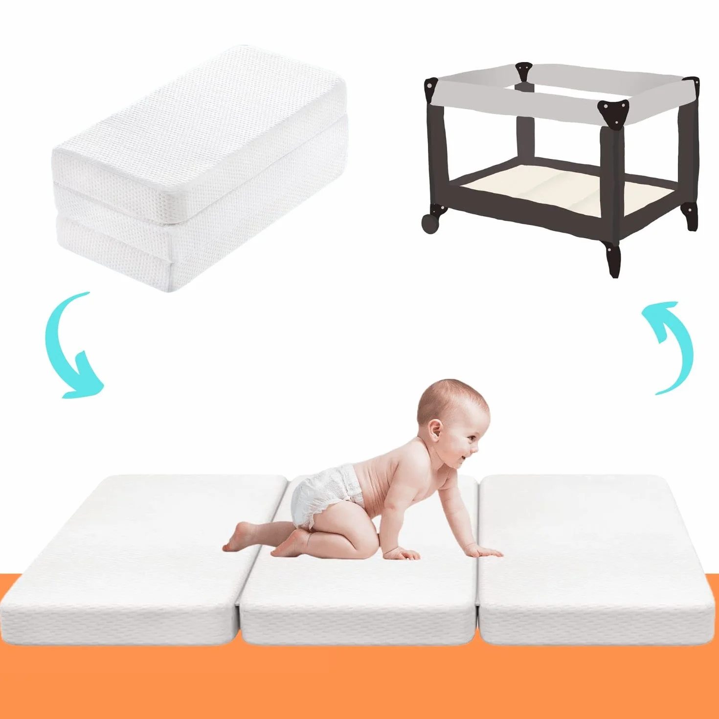 MAX Mattress Materac łóżeczkowy podróżny 120 x 60 cm dla maksymalnego komfortu - składany materac wiskoelastyczny przenośny dwustronny - mata podłogowa dla niemowląt - pikowana mata dla