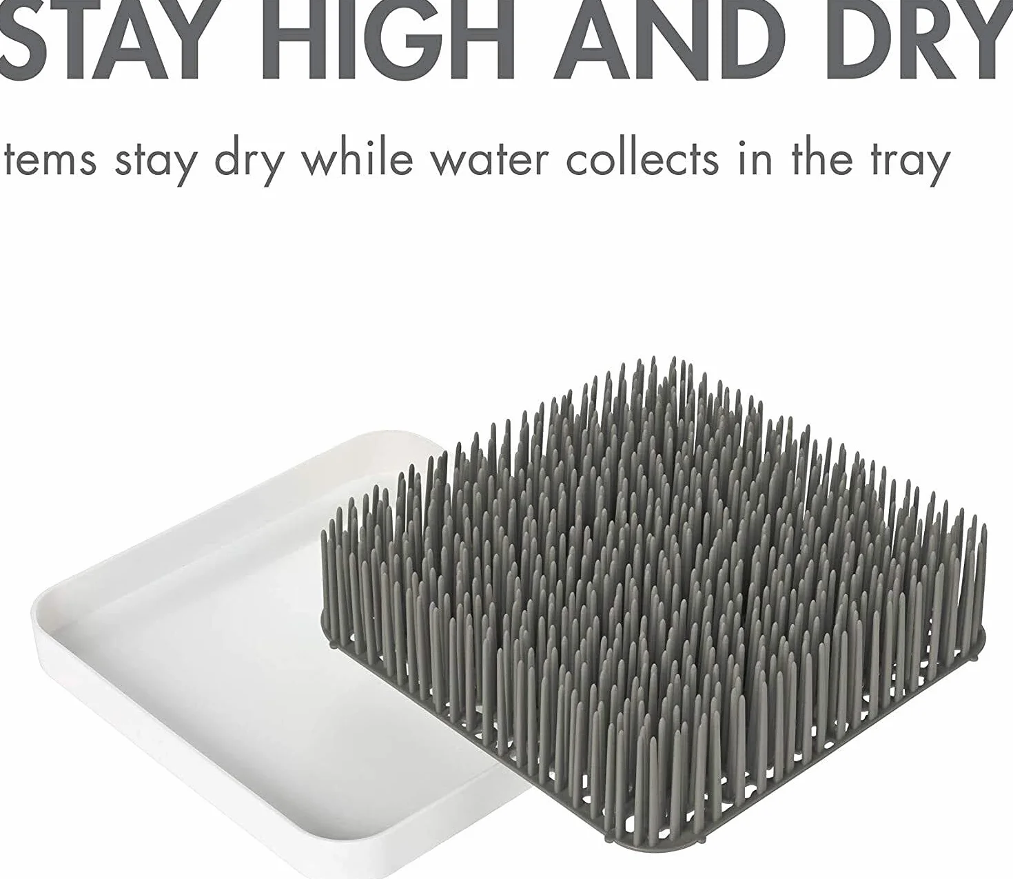 Boon Plastikowy stojak do suszenia z trawą, nowoczesny organizer na butelki dla niemowląt na blat, 24,8 x 25,1 x 7,6 cm - szary