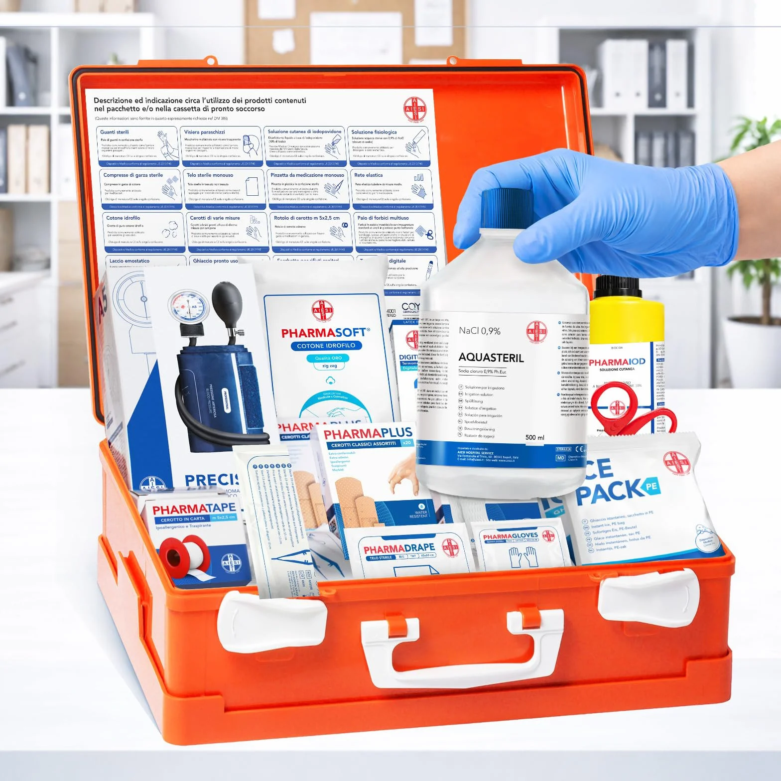 AIESI® Fizjologiczny roztwór soli fizjologicznej (10x500 ml) do płukania nosa, aerozoli i irygacji z zamykaną nakrętką AQUASTERIL, 0,9% chlorek sodu