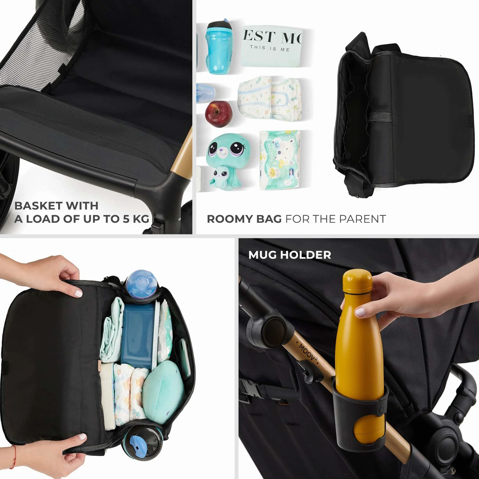 Kinderkraft MOOV 2 3 w 1 fotelik samochodowy, Mink PRO I-Size, system podróżny, wózek dziecięcy, krzesło spacerowe, składane, dla noworodka, od urodzenia do 3 lat, Czarny