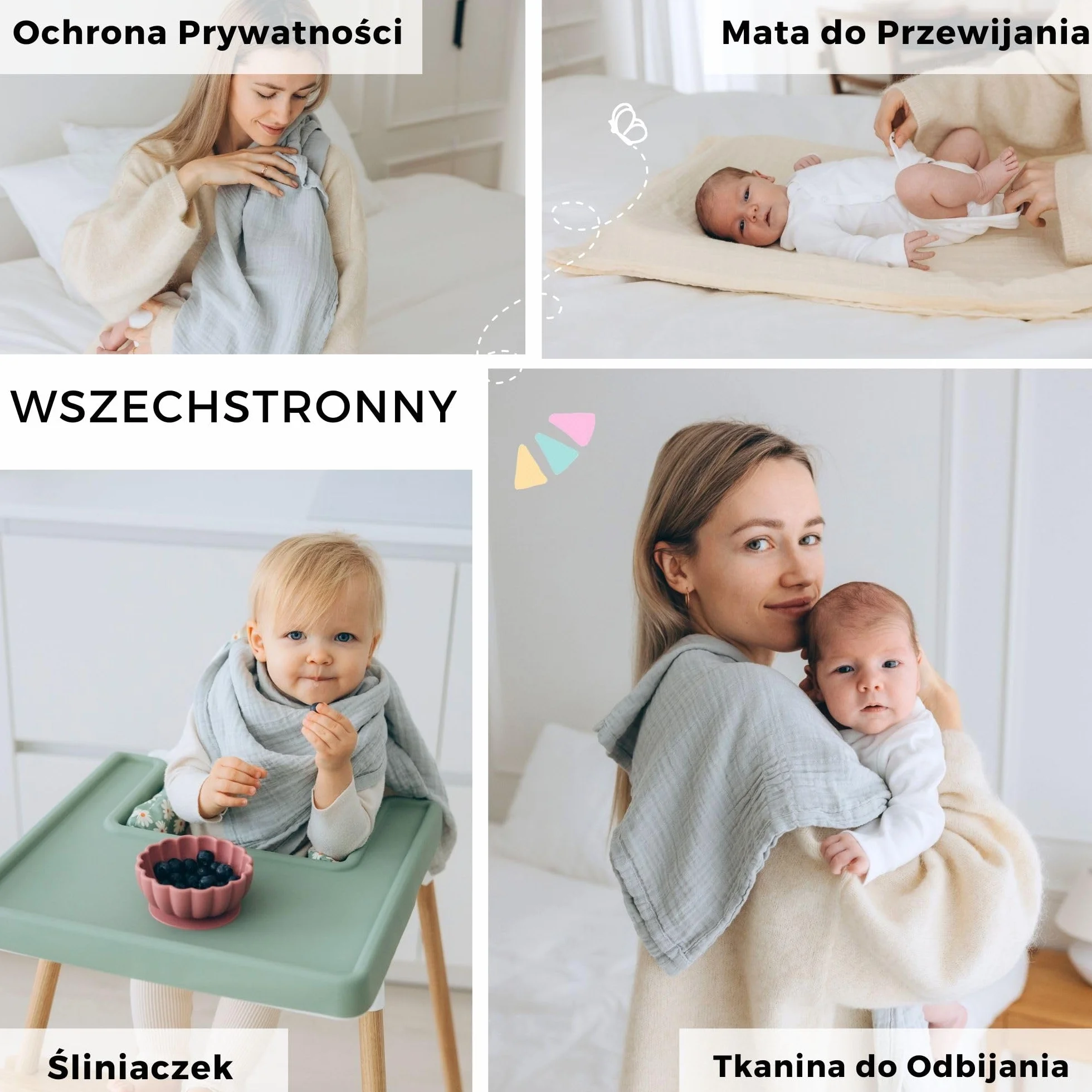 Przewijać Dziecko, 80x80 cm GOTS (wykonane z bawełny organicznej) ściereczki muślinowe dla niemowląt | chłonne, wielokrotnego użytku kwadraty do burp cloth