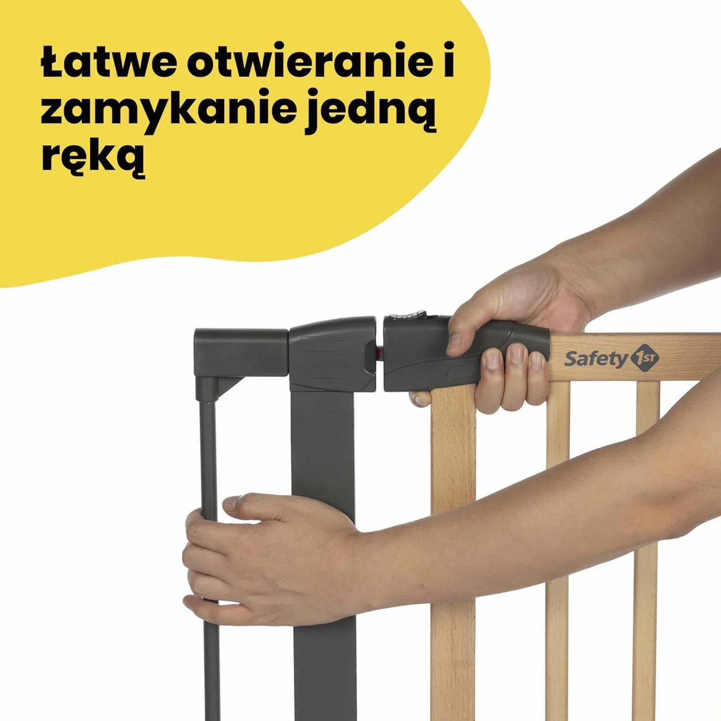 Safety 1st Simply Close Wood and Metal, Bramka schodowa na wcisk, 73–80 cm (do 94 cm), Bez śrub, bez wiercenia, Otwieranie 1 ręką, Podwójna blokada, Bramka zabezpieczjąca dla dzieci, Wood & Graphite