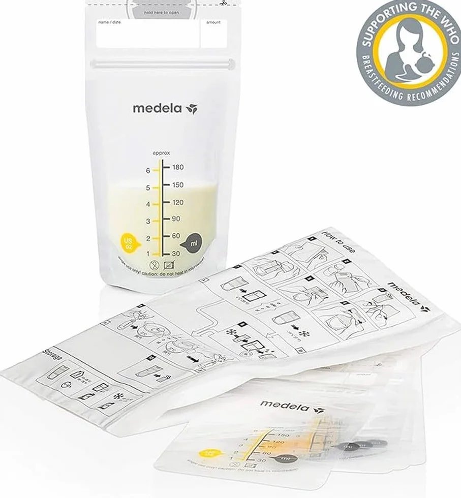 Medela Set of 180 ml Breast Milk Storage Bags - Pack of 50 BPA-free breast milk collection pouches with double zip, quick freeze and thaw