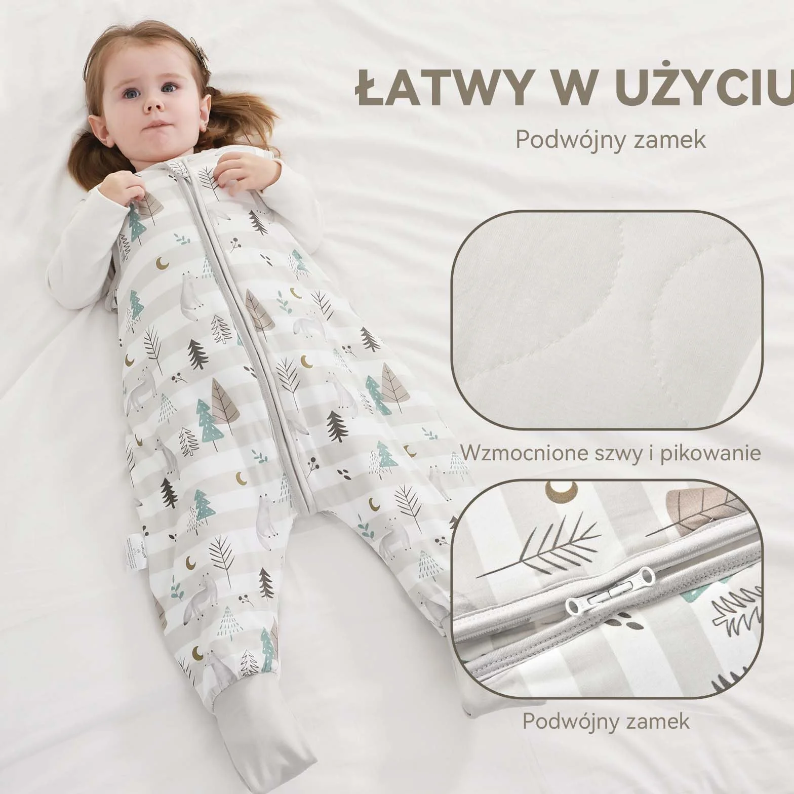 Śpiworek Dziecięcy z Nóżkami 1,0 Tog, 2 Sztuki, Supermiękki Wiskoza z Bambusa, bez Rękawów, dla Chłopców lub Dziewcząt, Wiosna, Lato, Jesień, Szary, Rozmiar S