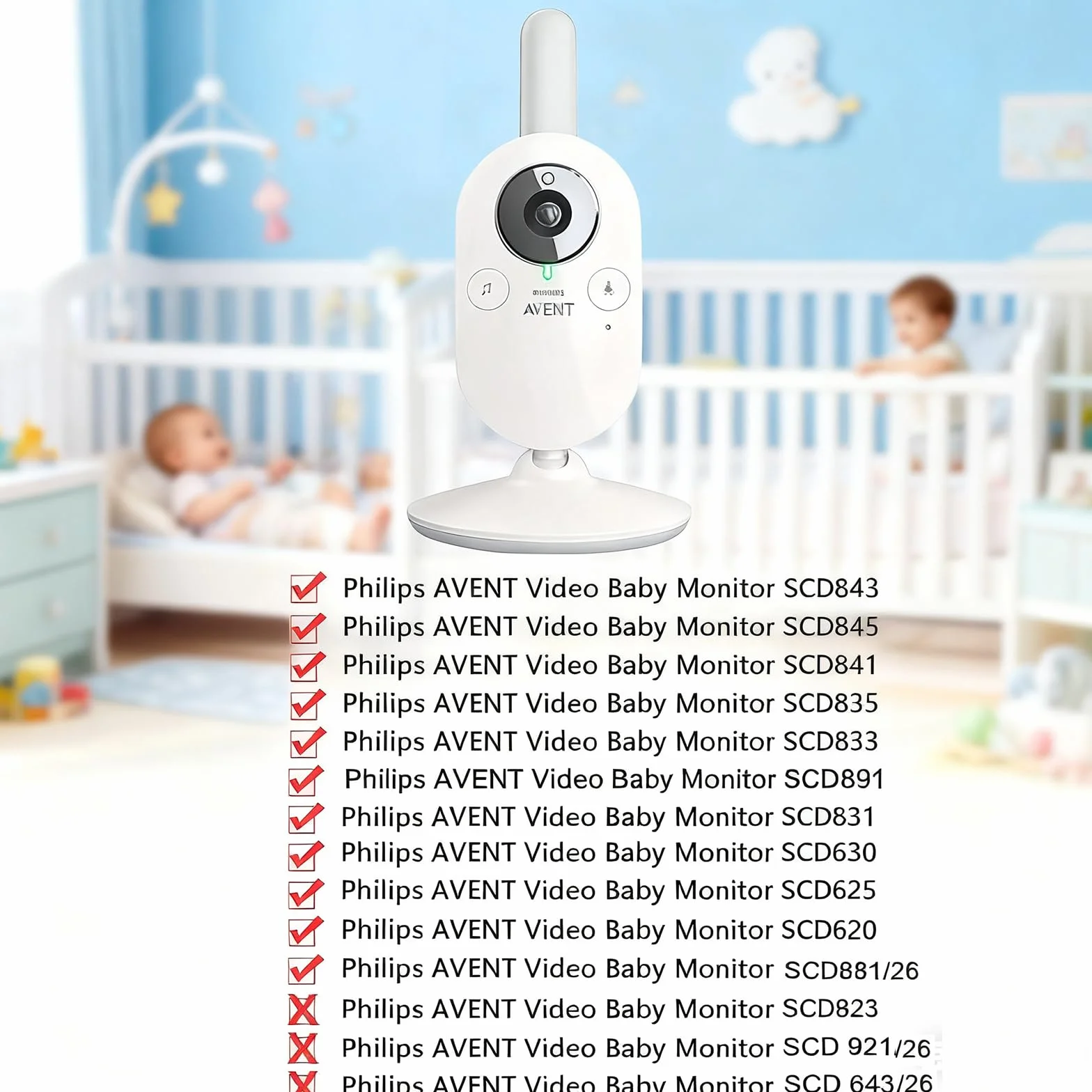 Uchwyt do monitora dla niemowląt dla Philips Avent Babyphone SCD843/26, SCD833/26, SCD891/26, SCD630/26 – Elastyczny klips do wideo monitora dla niemowląt, obrotowy o 360°, bez wiercenia, montaż na
