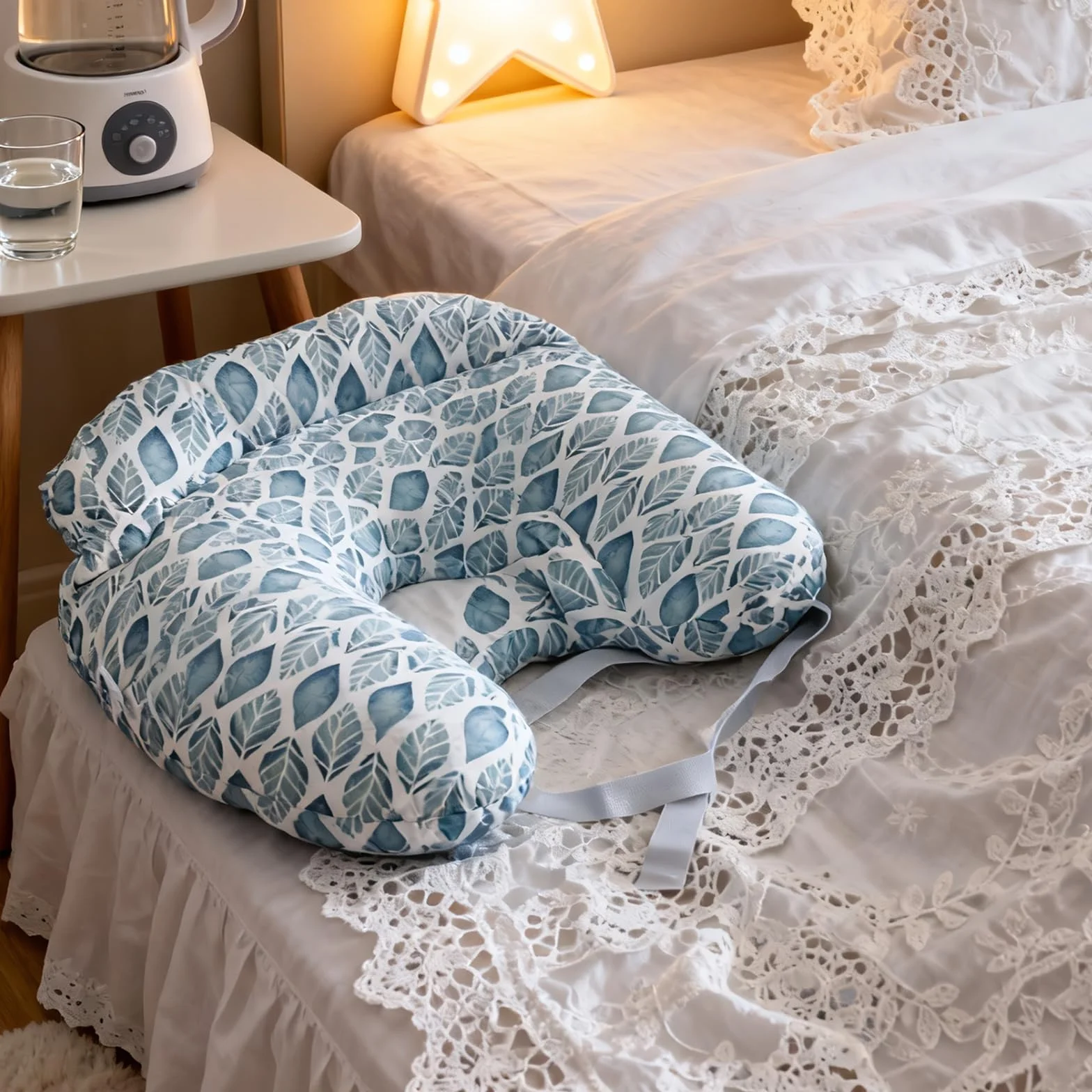 GBKDQQ Poduszka do karmienia, poduszka dla kobiet w ciąży, małe rogalik do karmienia ze zdejmowaną poszewką na poduszkę do karmienia, Nursing Pillow z regulowanym pasem biodrowym i barierką