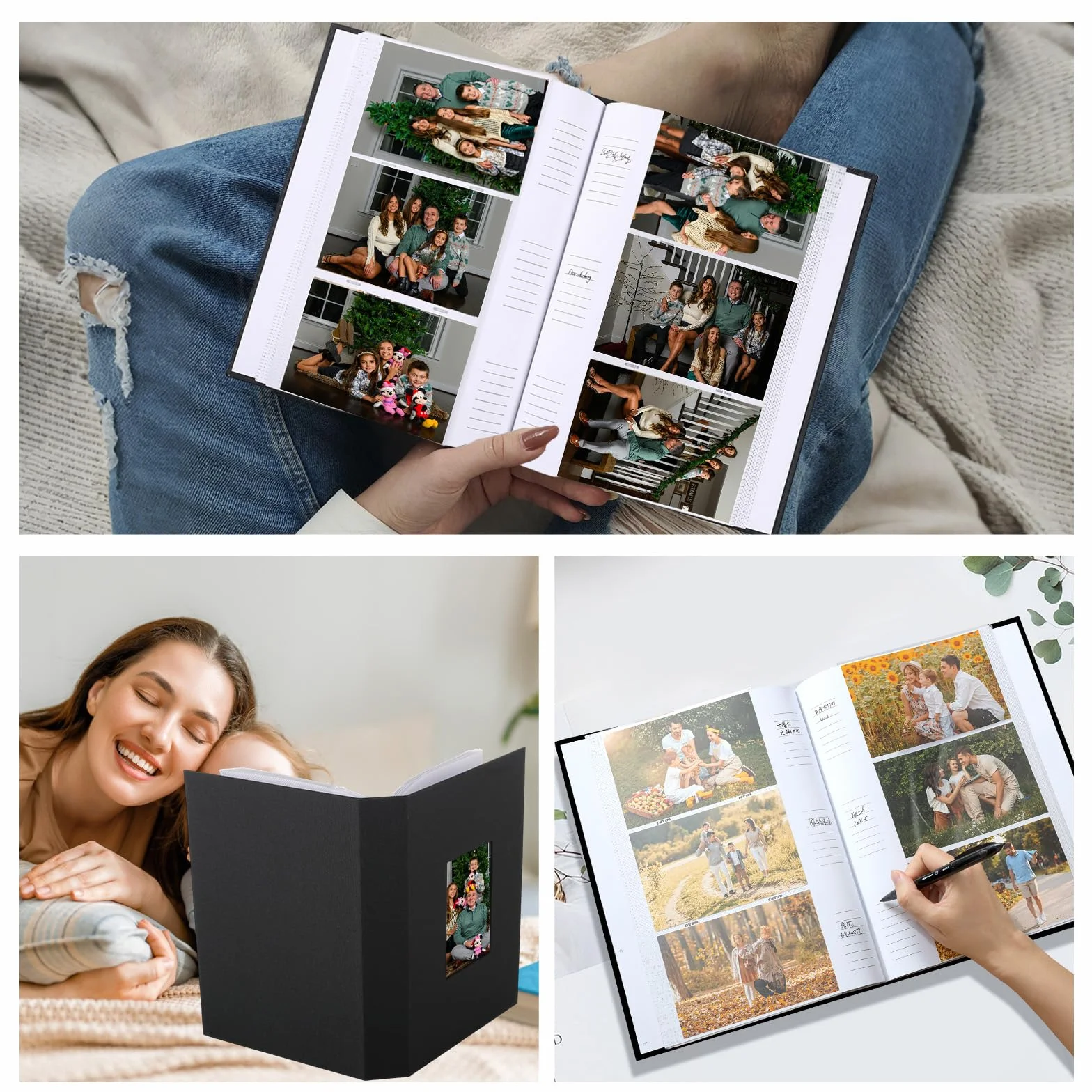 Album na zdjęcia Leinen 10x15 cm (4x6 cali) na 300 zdjęć z okienkiem i miejscem na opis - Czarny album do wklejania zdjęć na wesele, dla rodziny, dla dziecka