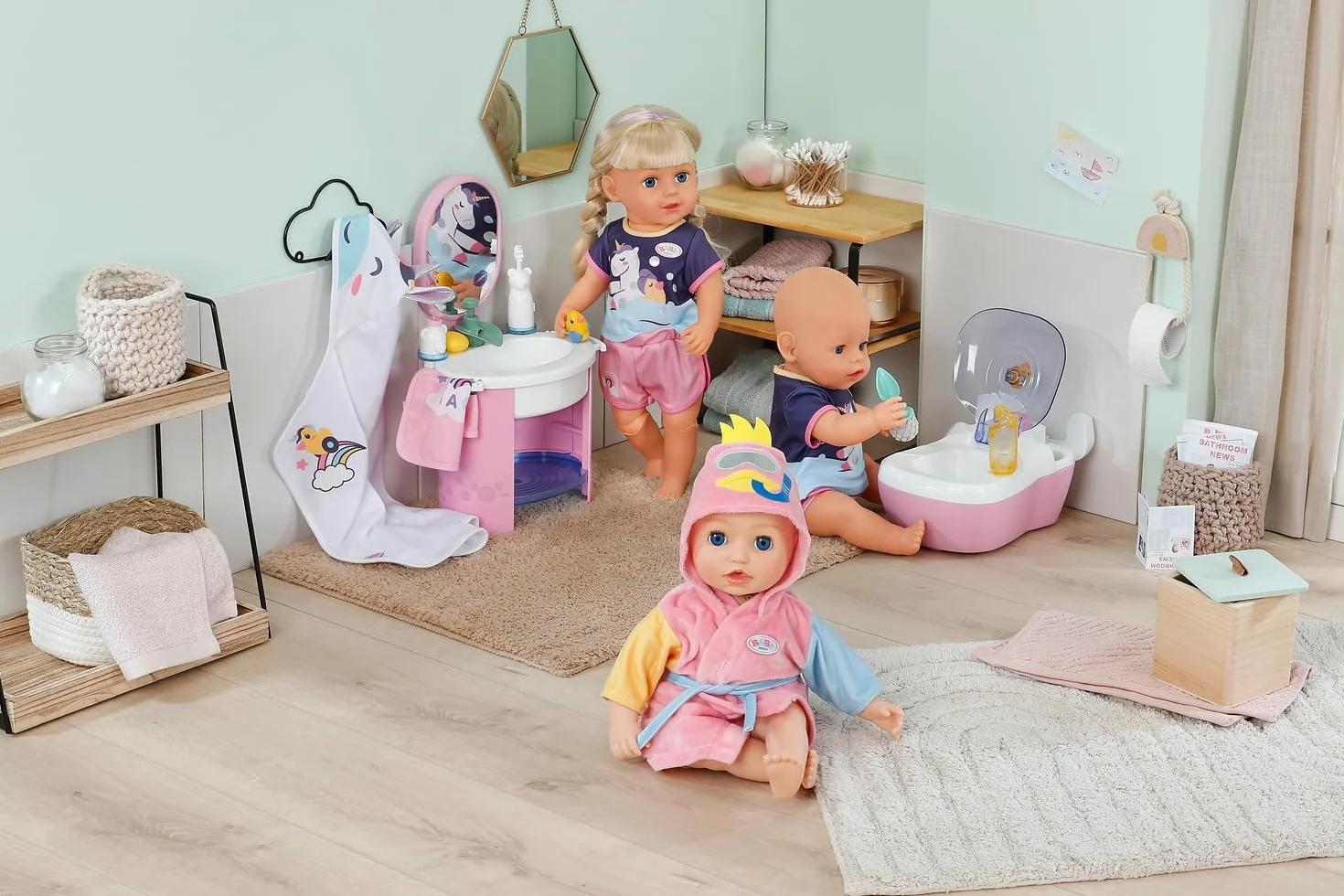 BABY born Zestaw ręczników z kapturem – z jednorożcem i tęczowym ręcznikiem – wysokiej jakości akcesoria dla lalek – odpowiedni dla wszystkich lalek 36 cm i 43 cm