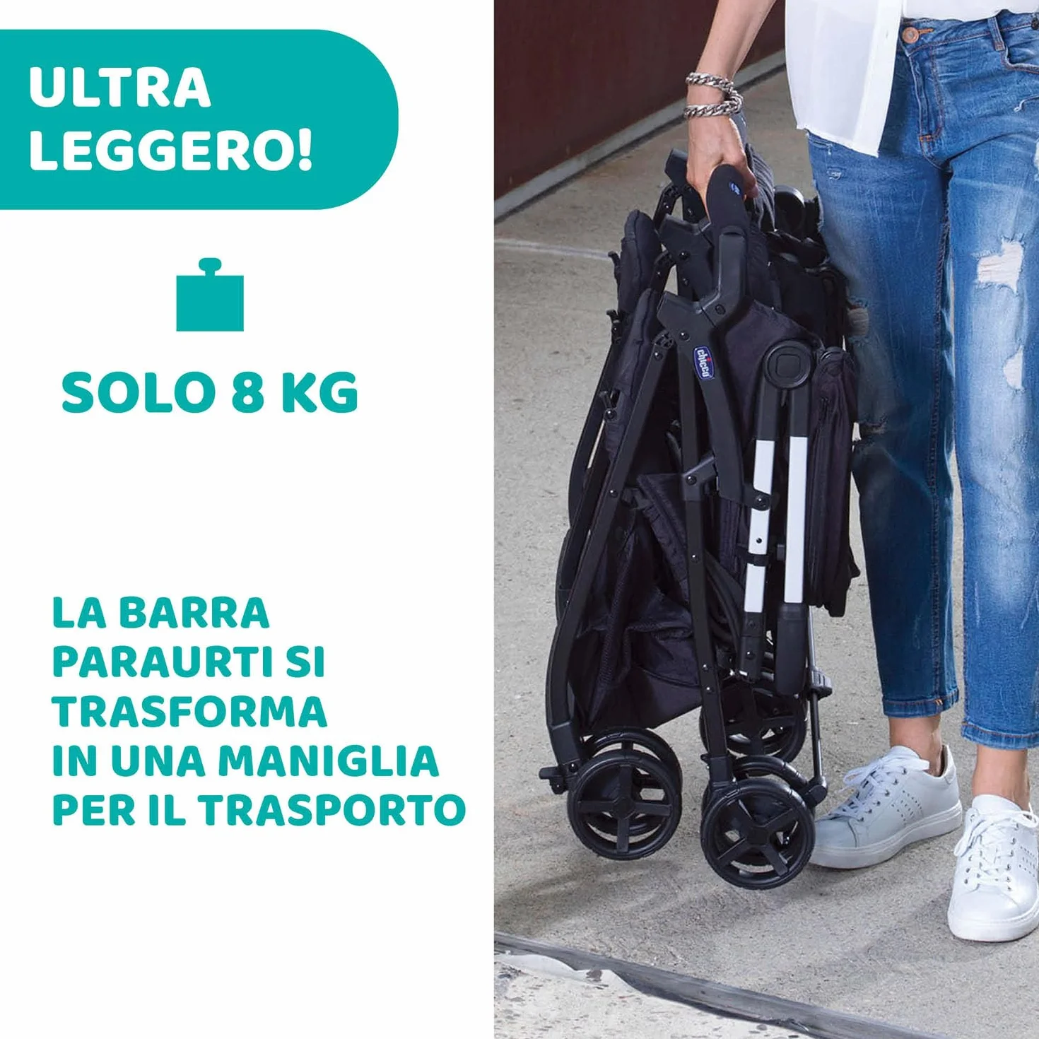 Chicco OHlalà Twin Podwójny Wózek Spacerowy od Urodzenia do 15 kg dla Bliźniaków i Rodzeństwa, Lekki Rozkładany i Składany Wózek, Kompaktowy po Złożeniu, Okrycie Przeciwdeszczowe i Powiększana Budka
