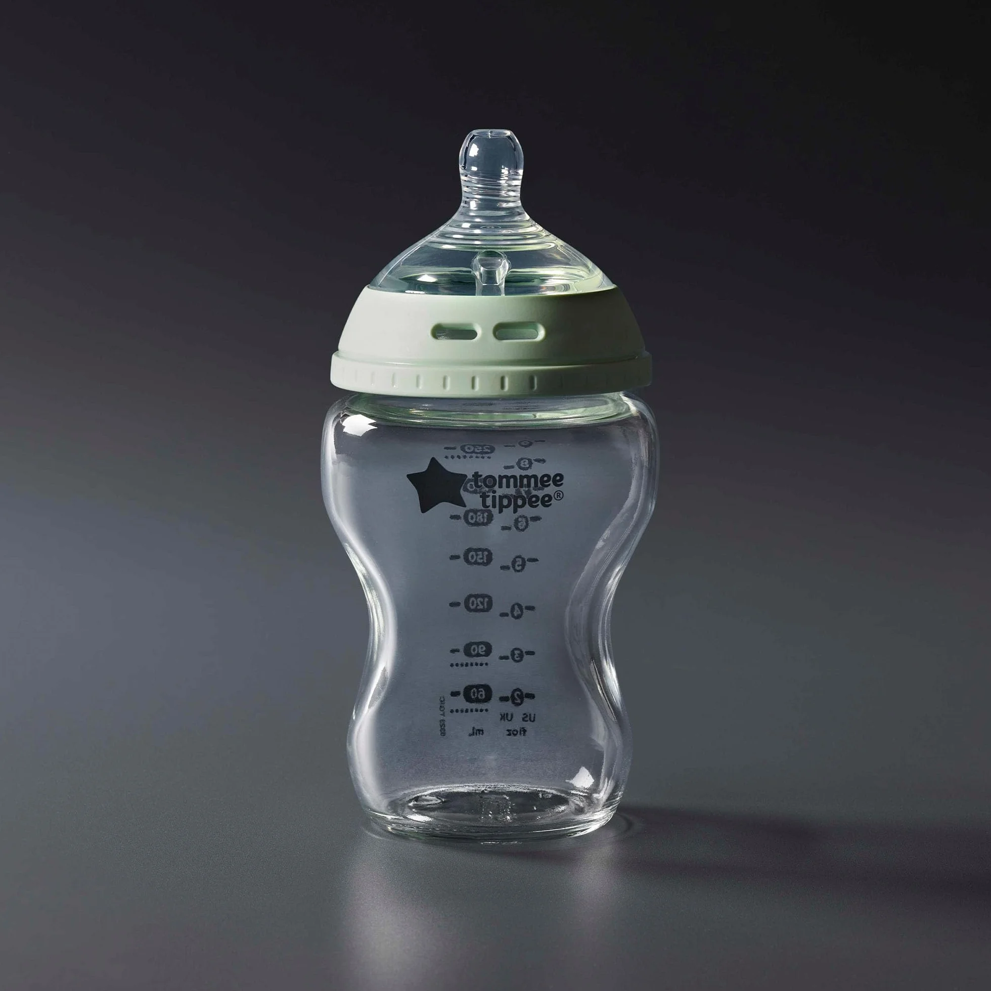 Tommee Tippee Butelka dla niemowląt, naturalna antykolkowa szklana butelka, 250 ml, smoczek imitujący kształt piersi naturalny uchwyt w ustach, zestaw 1 szt