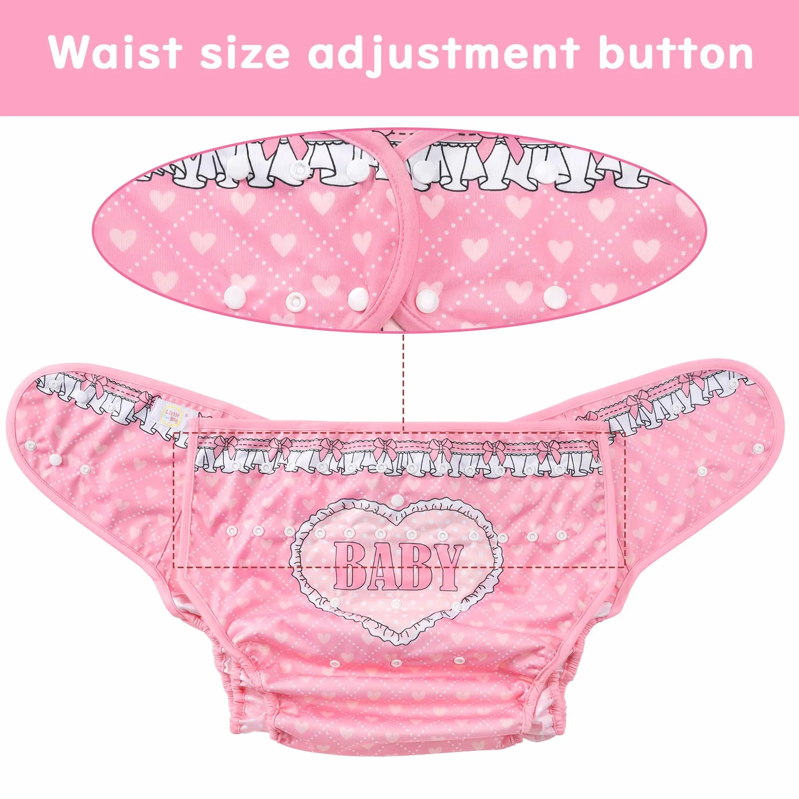 LittleForBig Zmywalna regulowana wodoodporna tkanina wielokrotnego użytku pokrowiec na pieluchy dla dorosłych - Blushing Baby M