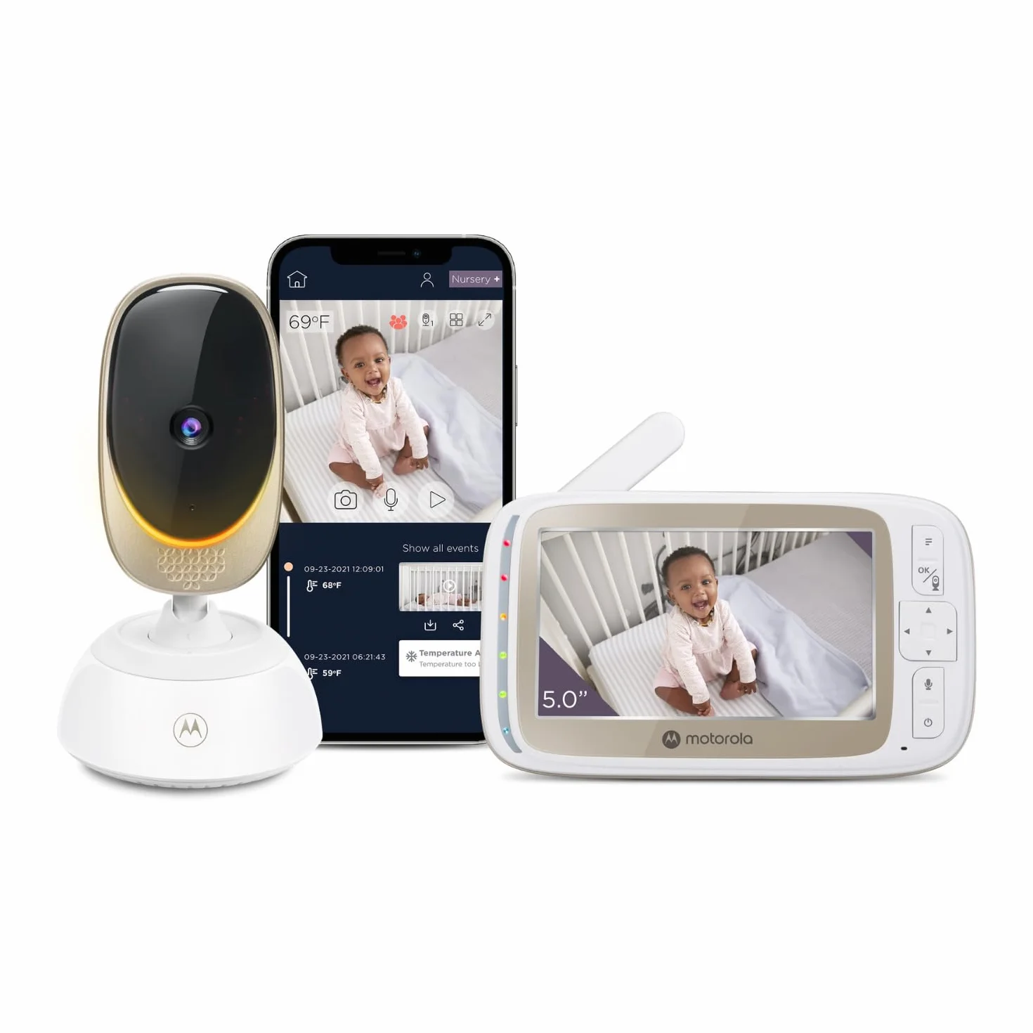 Motorola Nursery VM85 Connect Baby Monitor z kamerą – WiFi i aplikacja mobilna, wyświetlacz 5”, widzenie nocne, obrót/pochylenie, dwukierunkowa rozmowa, kołysanki