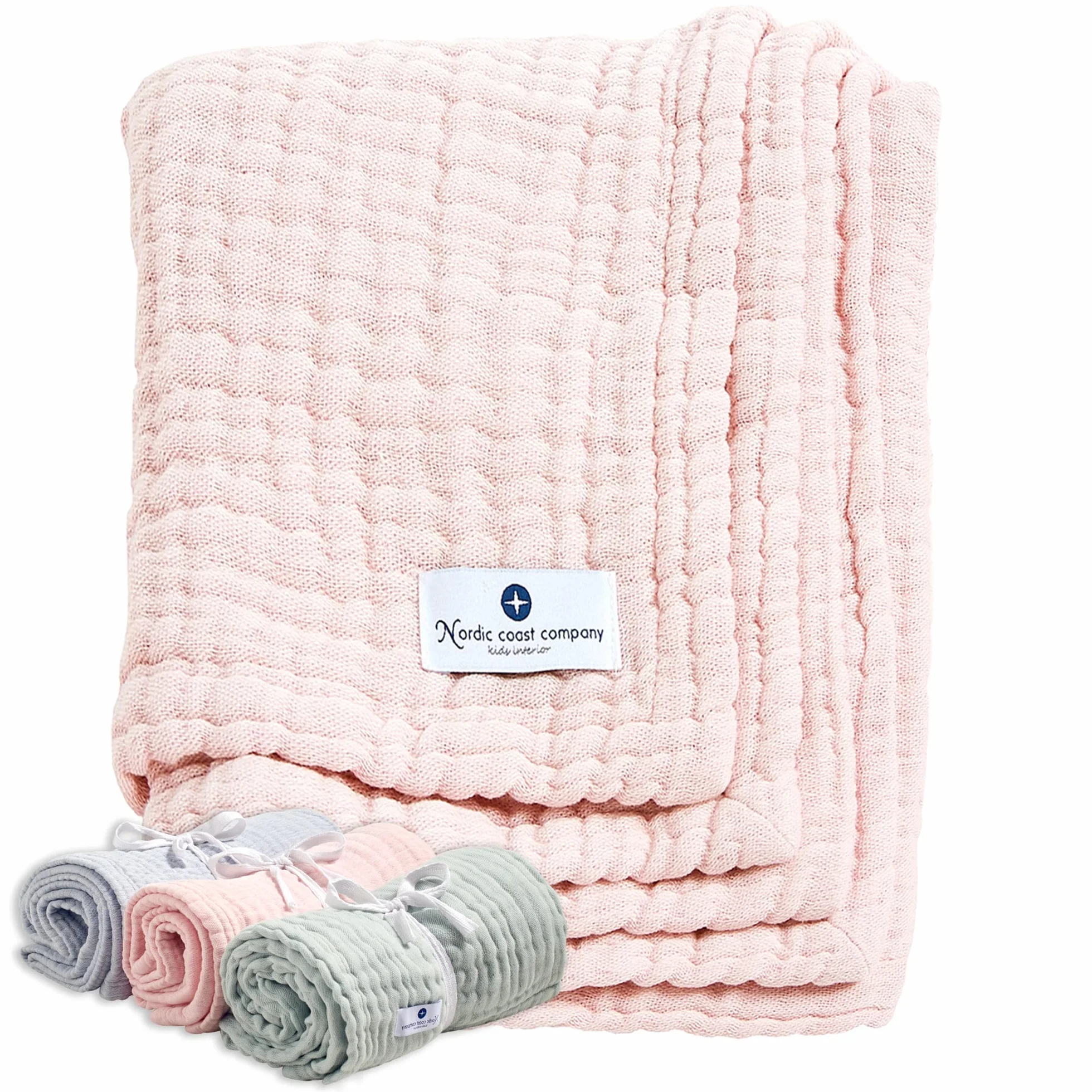Nordic Coast® muślinowy koc duży – 90 x 120 cm – przytulanka dla niemowląt w kolorze różowym – 100% bawełna Oeko Tex® – 4-warstwowy – pieluszka muślinowa – prezent dla dziecka na chrzest narodziny –