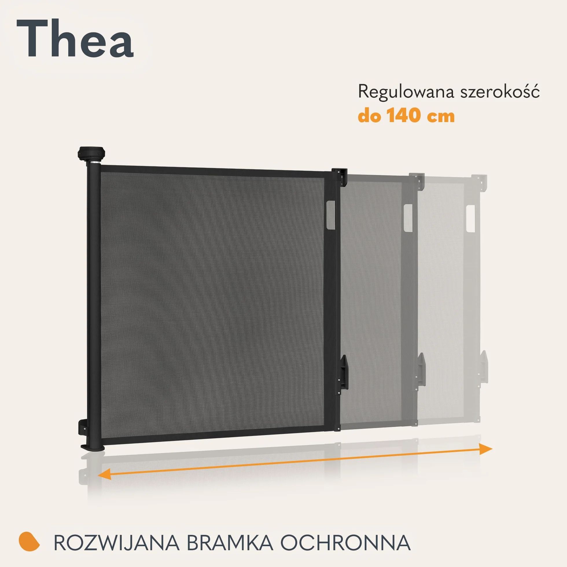 LIONELO THEA Regulowana Rozwijana Bramka Ochronna do Montażu do Drzwi, na Schodach w Korytarzu, Otwór do 140 cm, Barierka Roleta Zabezpieczająca dla Dzieci, 3 Zestawy Montażowe (Czarny)