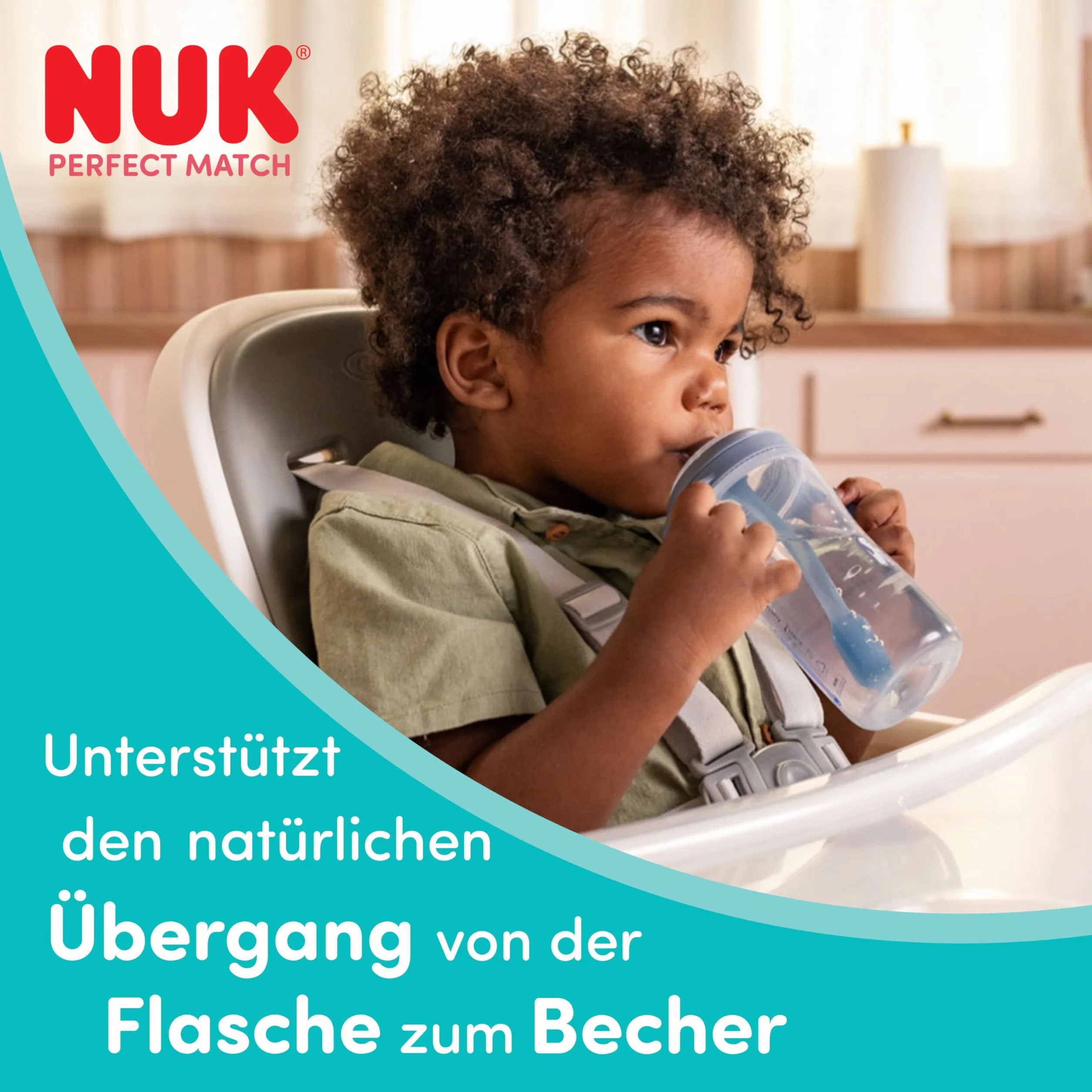 NUK Perfect Match Learner Butelka ze słomką | 8+ miesięcy | 150 ml | Nieprzeciekająca kubek ze słomką dla niemowląt | Antypoślizgowe uchwyty | Pingwin | 1 sztuka