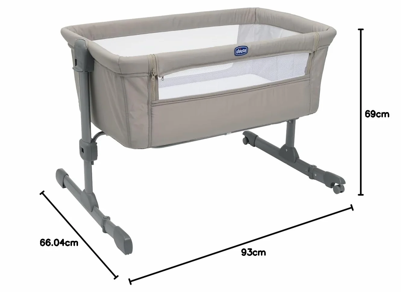 Chicco Next2Me Essential,Łóżeczko dziecięce boczne, łóżeczko do wspólnego spania, kompatybilne z kilkoma łóżkami, regulowana wysokość, materac i torba w zestawie, 0-6 miesięcy, beżowe