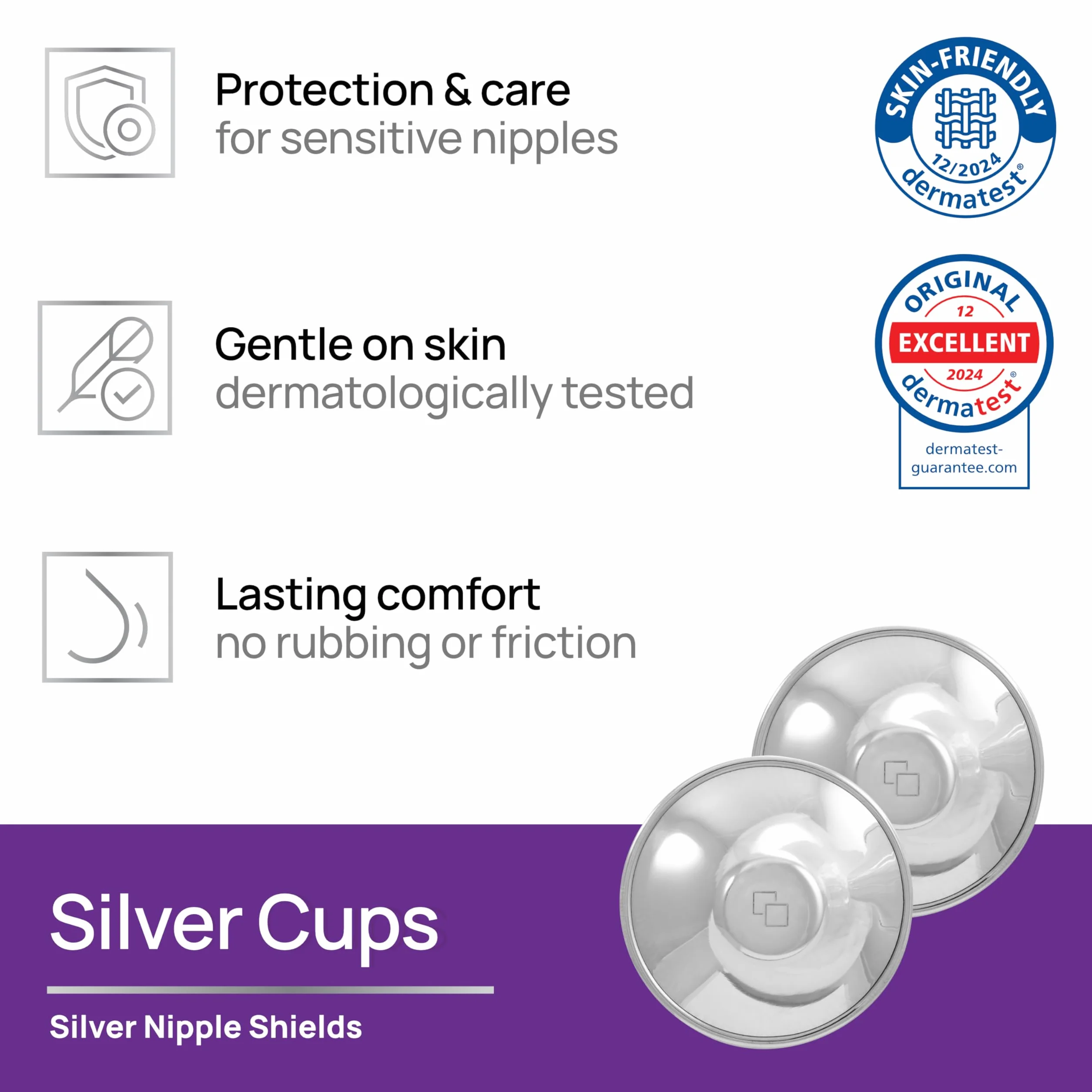 COVERbasics Srebrne nakładki na brodawki (SilverCups) dla karmiących matek podczas karmienia piersią - Kubki ochronne na sutki bez niklu zapobiegające bolesnym pękającym brodawkom (Universal)