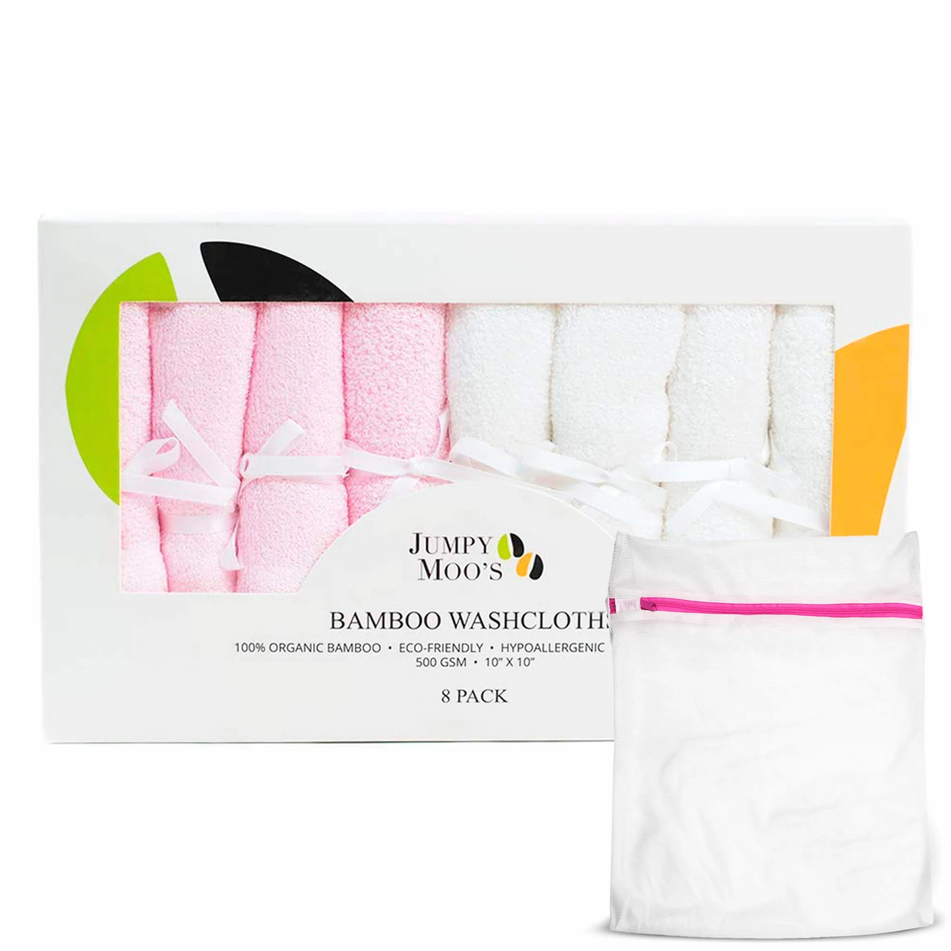 JM Baby myjka – 100% bambus, ultra gruba 500 g/m², chroni przed podrażnieniami i wysypkami, 25 x 25 cm, myjka dla noworodków, akcesoria do przewijania, w zestawie opakowanie na prezent i worek na