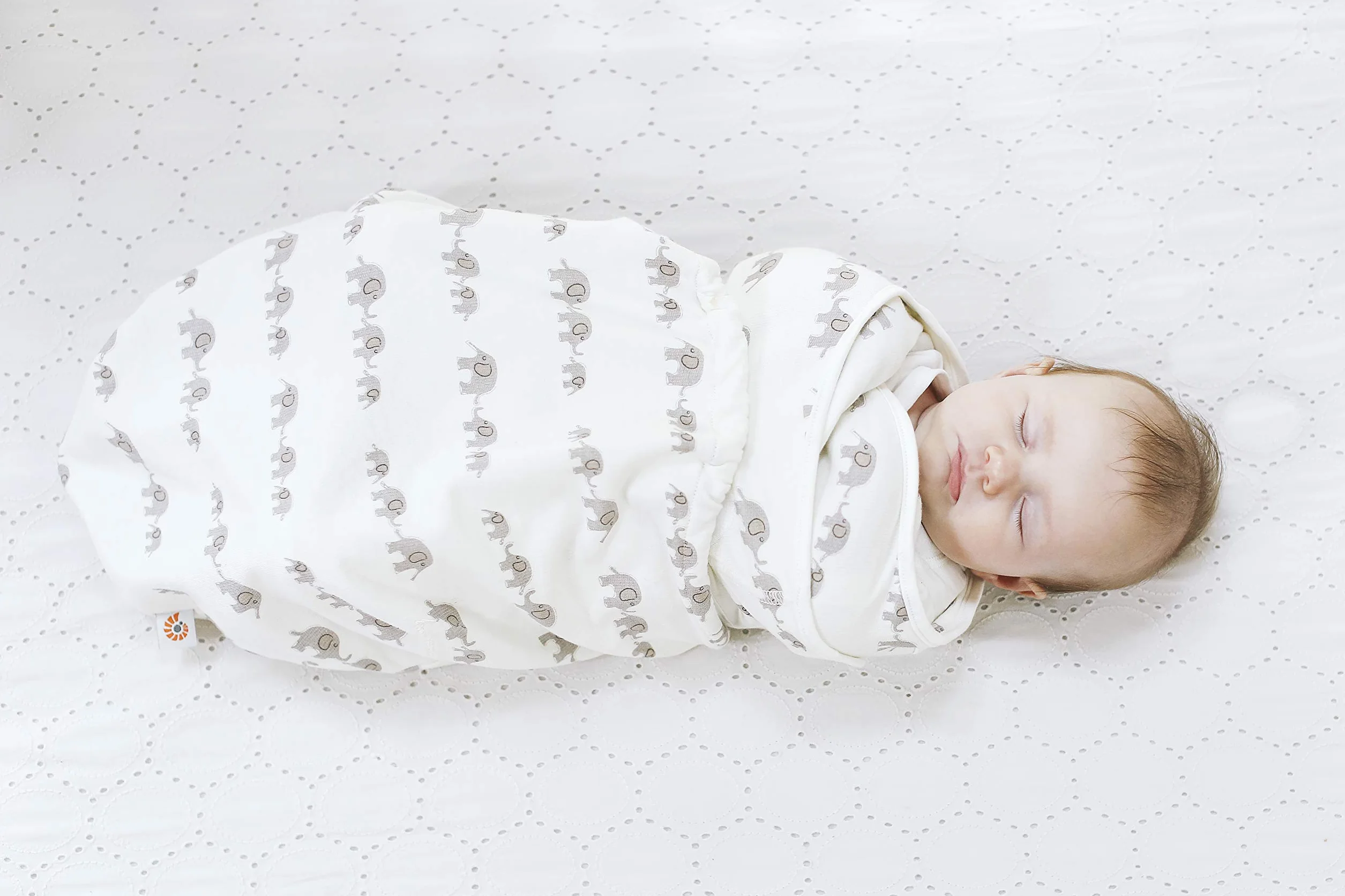 Ergobaby Ergonomiczna Owijka dla Niemowląt Swaddler, Kieszenie na Ramionach Utrudniające Rozwinięcie, Wyjmowana Kieszeń na Nogi, Wzór w Słonie