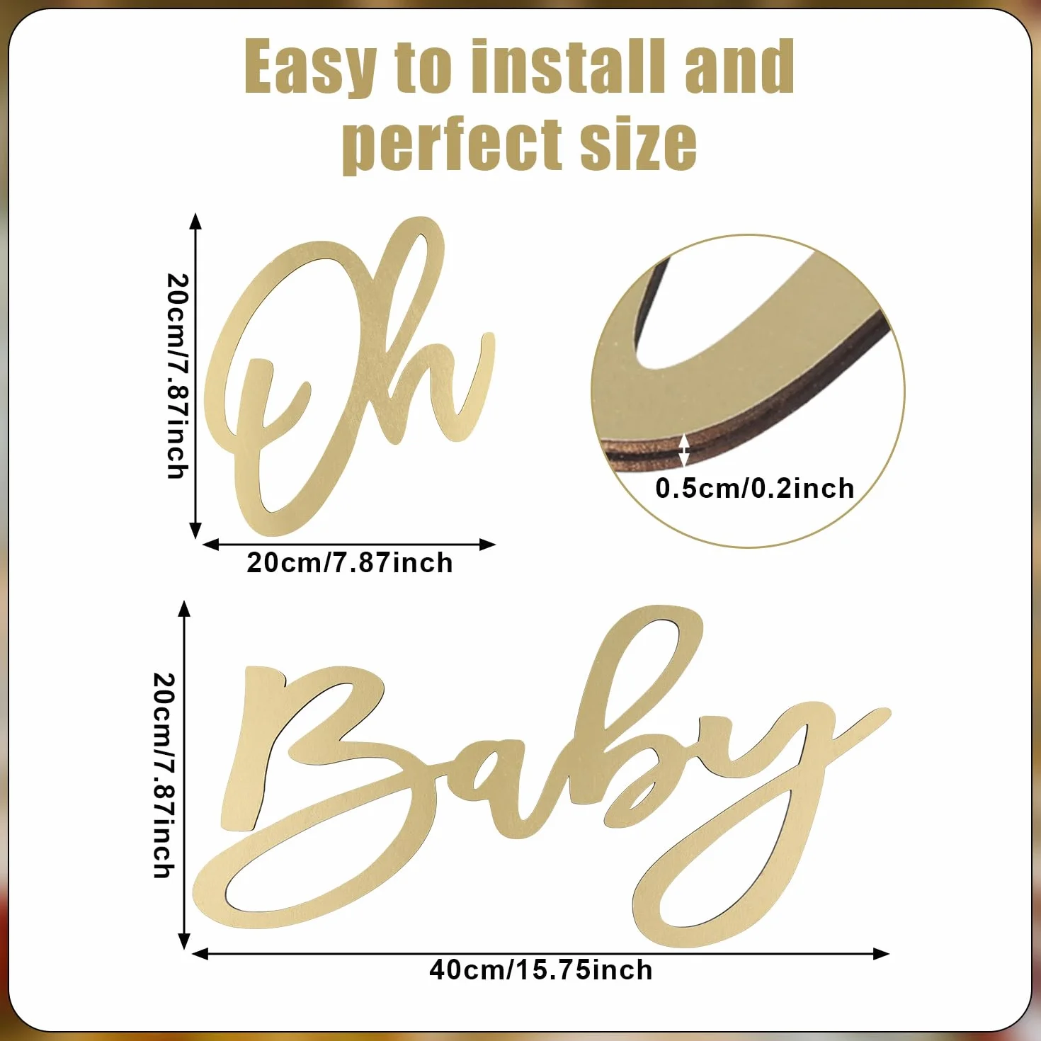 Znak Oh Baby, Drewniany Baner Zlote Litery na Tle Dekoracje baba dla Dzieci