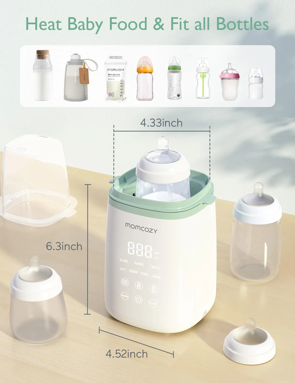 Momcozy Podgrzewacz do butelek, szybki podgrzewacz do mleka dla niemowląt z dokładną regulacją temperatury i automatycznym wyłączaniem, wielofunkcyjny podgrzewacz do butelek do mleka matki,