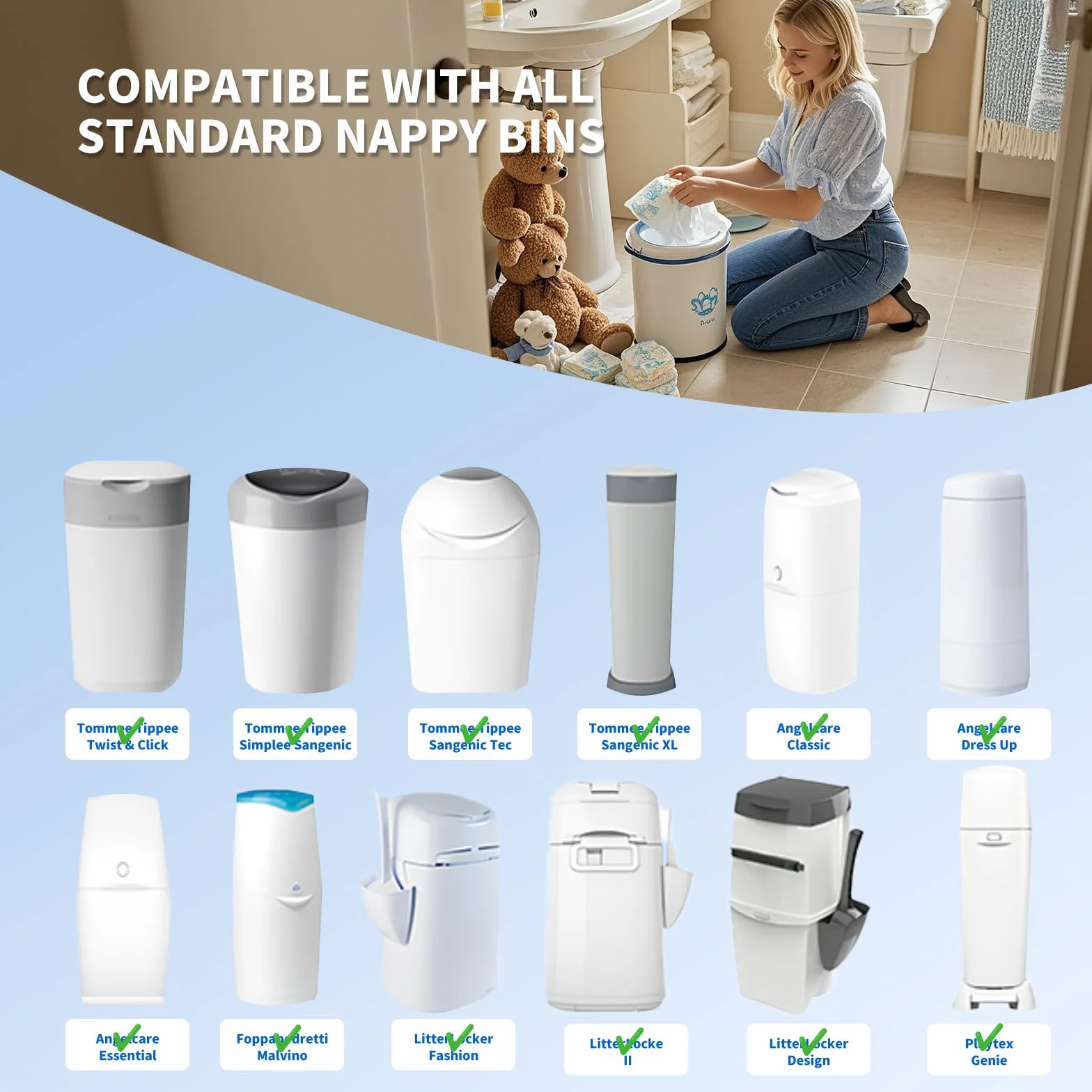 LitterLocker 12 sztuk pojemników na pieluchy, kasety uzupełniające, kompatybilne z Angelcare, Tommee Tippee, ośmiokątne wiaderko na pieluchy, LitterLocker