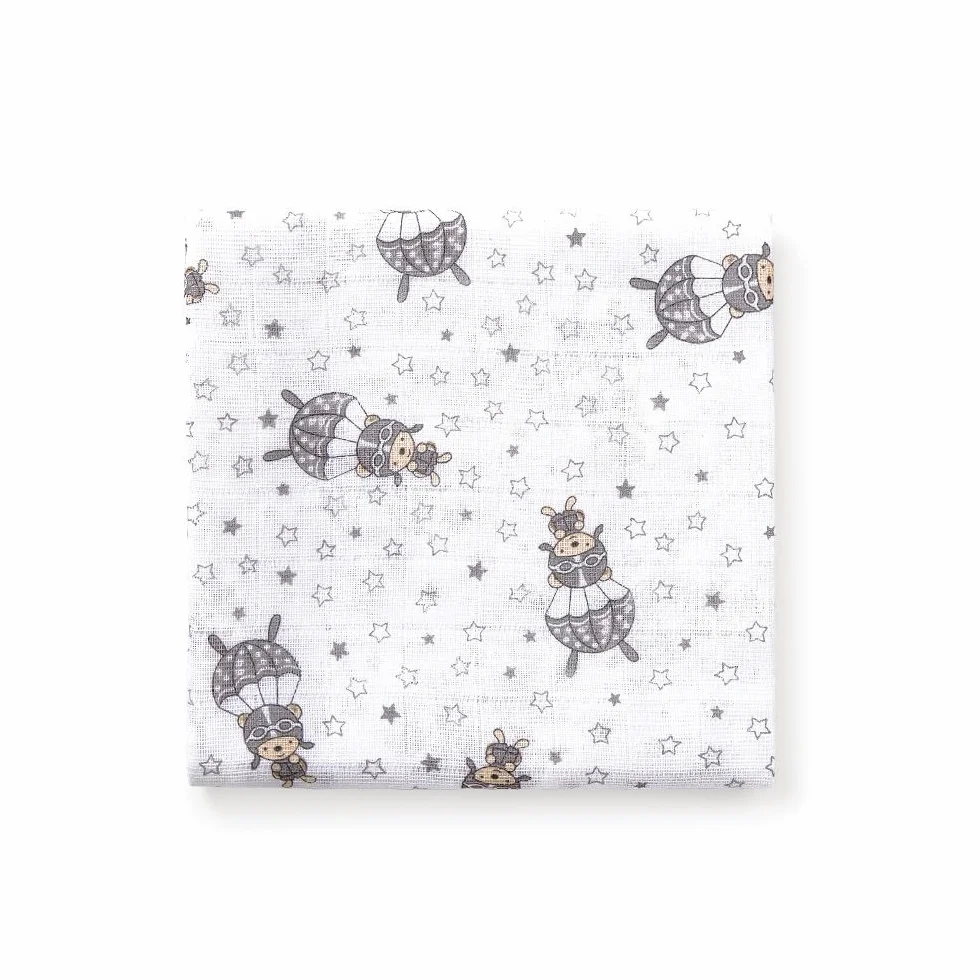 Interbaby Muślin Bawełna dla niemowląt 80 x 80 cm | Zestaw 3 gaz dla noworodków, karmienia piersią, ręcznik, koc | Muśliny dla niemowląt Wygodne, miękkie, oddychające | Szary wzór spadochroniarza