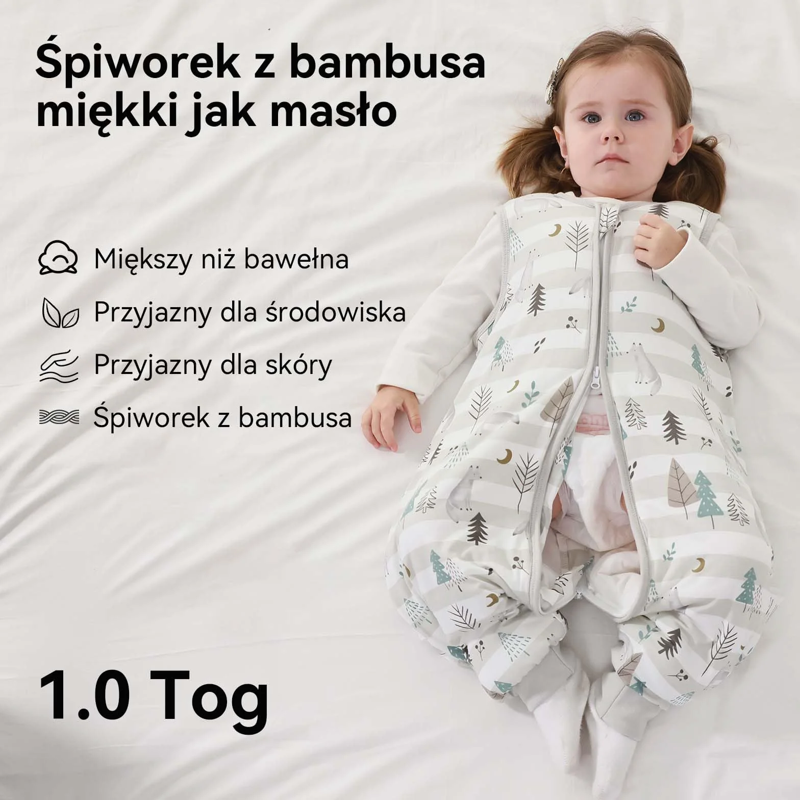 Śpiworek Dziecięcy z Nóżkami 1,0 Tog, 2 Sztuki, Supermiękki Wiskoza z Bambusa, bez Rękawów, dla Chłopców lub Dziewcząt, Wiosna, Lato, Jesień, Szary, Rozmiar S